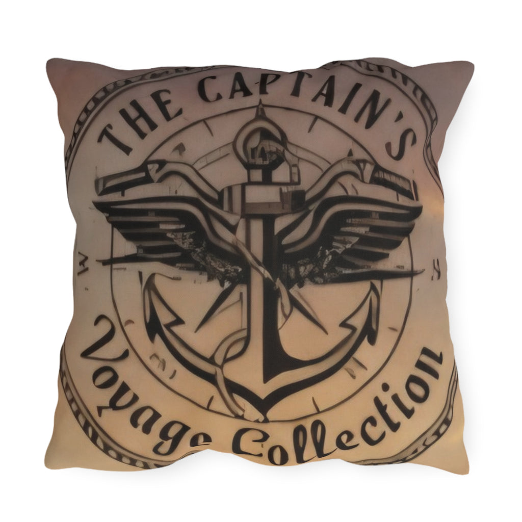 Nautical Black Pirate Ship Outdoor Pillow - "The Captain's Voyage Collection" Accent Cushion
