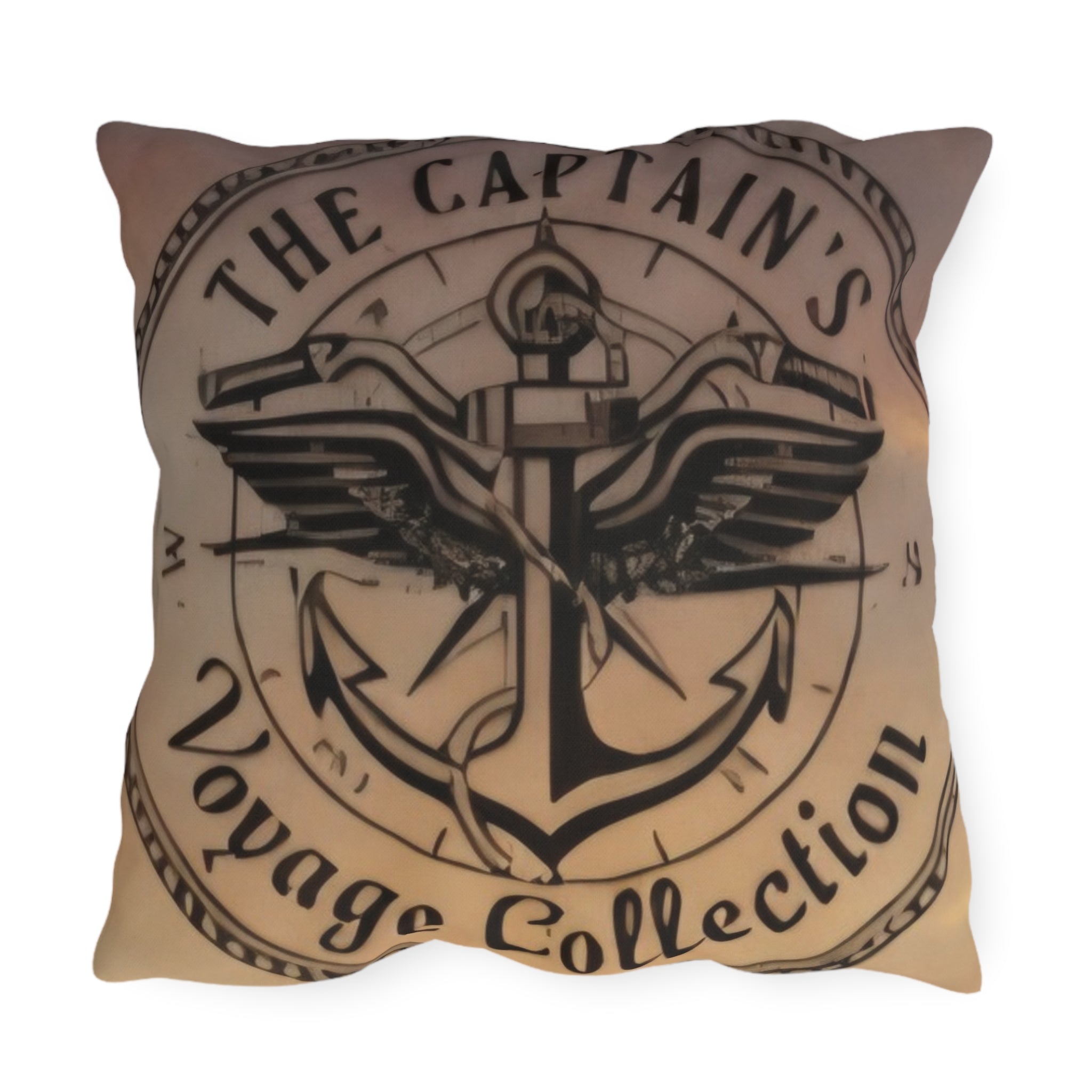 Nautical Black Pirate Ship Outdoor Pillow - "The Captain's Voyage Collection" Accent Cushion