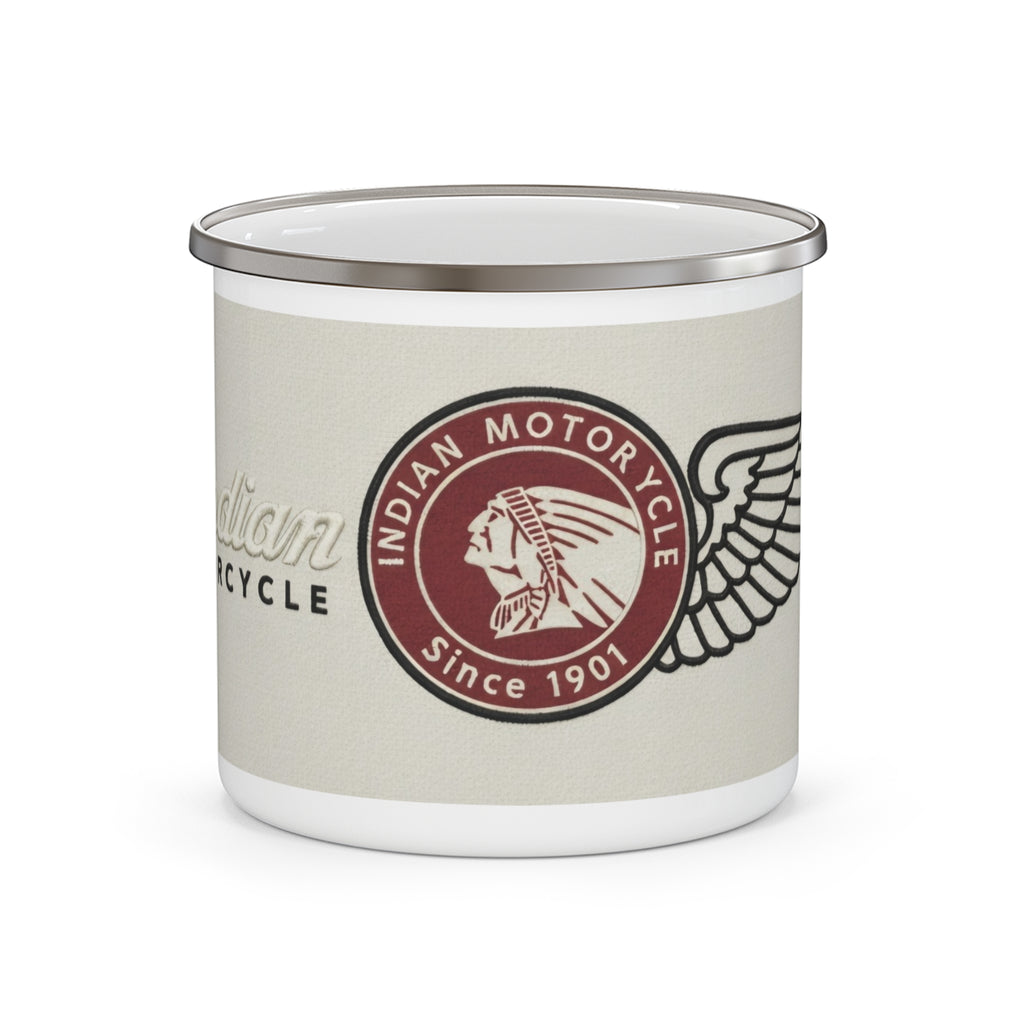 Enamel Camping Mug — Vintage Indian Motorcycle Logo Coffee Cup