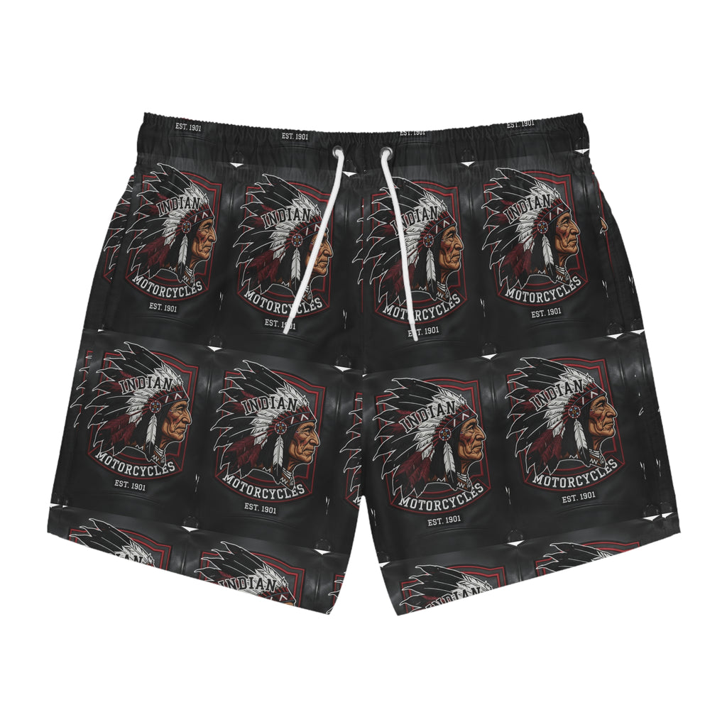 Indian Motorcycles Graphic Swim Trunks — Vintage Chief Headdress Print