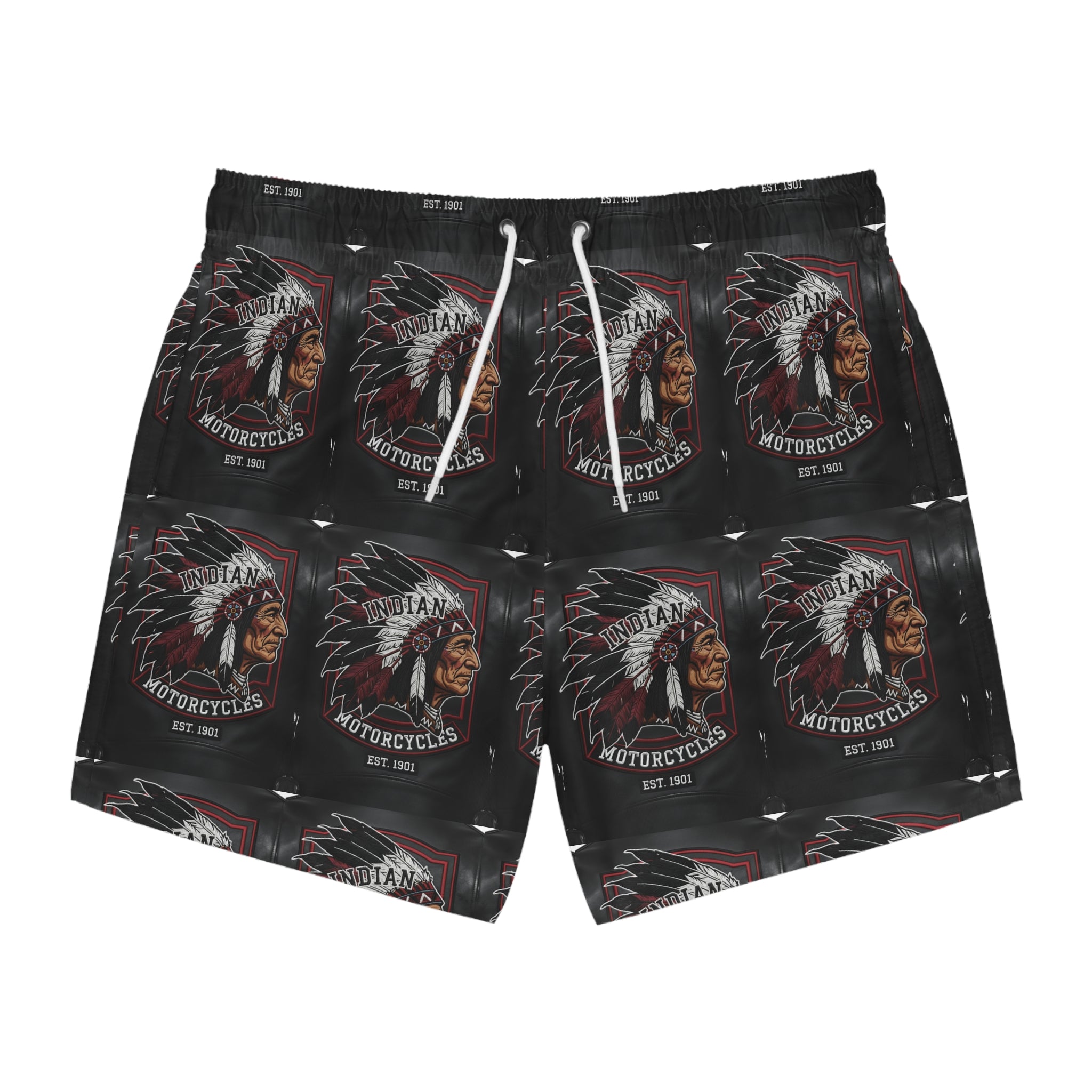 Indian Motorcycles Graphic Swim Trunks — Vintage Chief Headdress Print