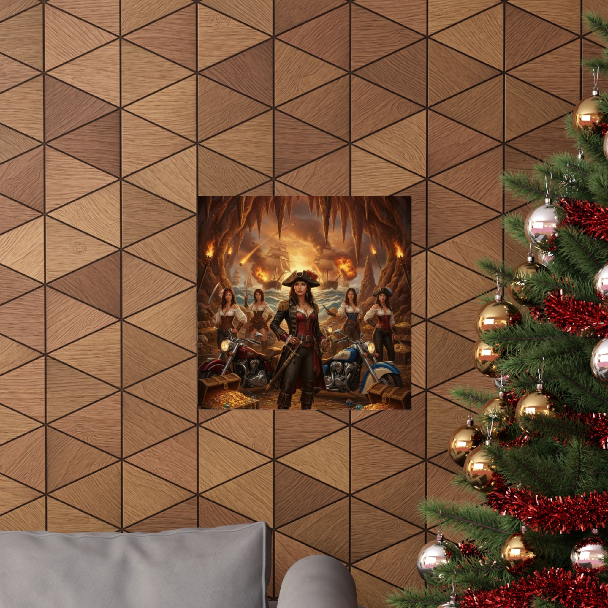 Pirate Queen Matte Poster — Fantasy Biker Treasure Cave Wall Art