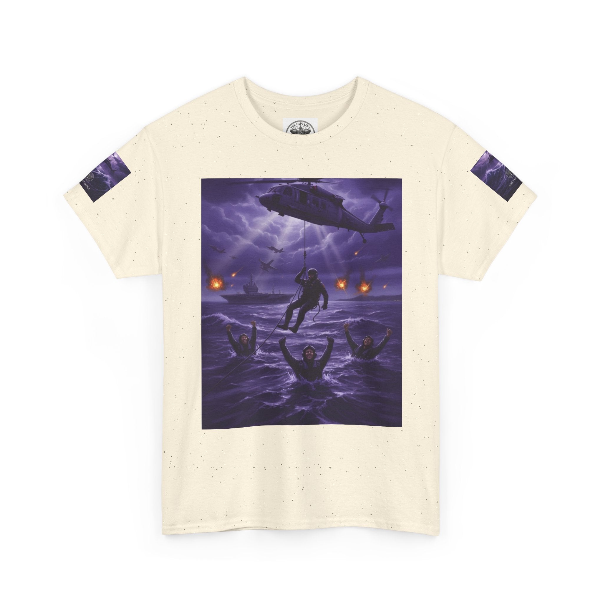 Rescue Night Tee — Purple Helicopter Sea Rescue Graphic T-Shirt