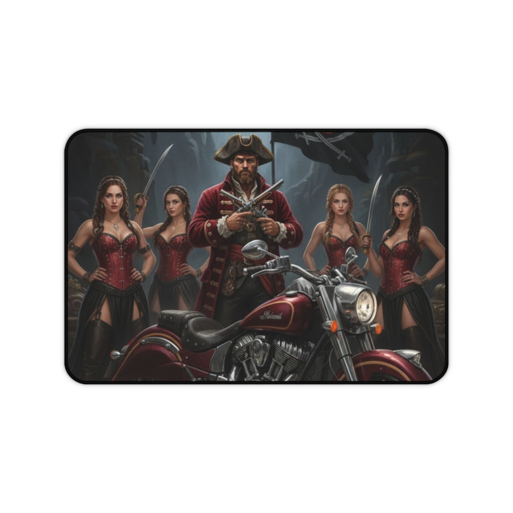 Pirate Biker Desk Mat — Captain with Motorcycle & Sirens Gaming Mousepad