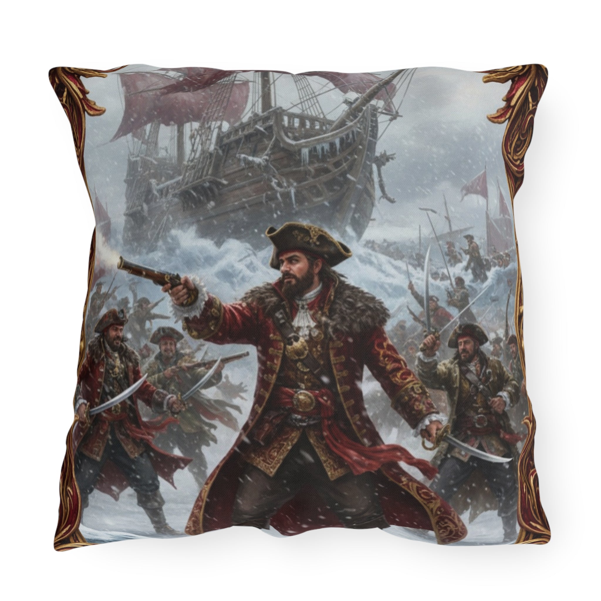 Nautical Pirate Captain Outdoor Pillow — Vintage Ship Anchor Voyage Accent Cushion