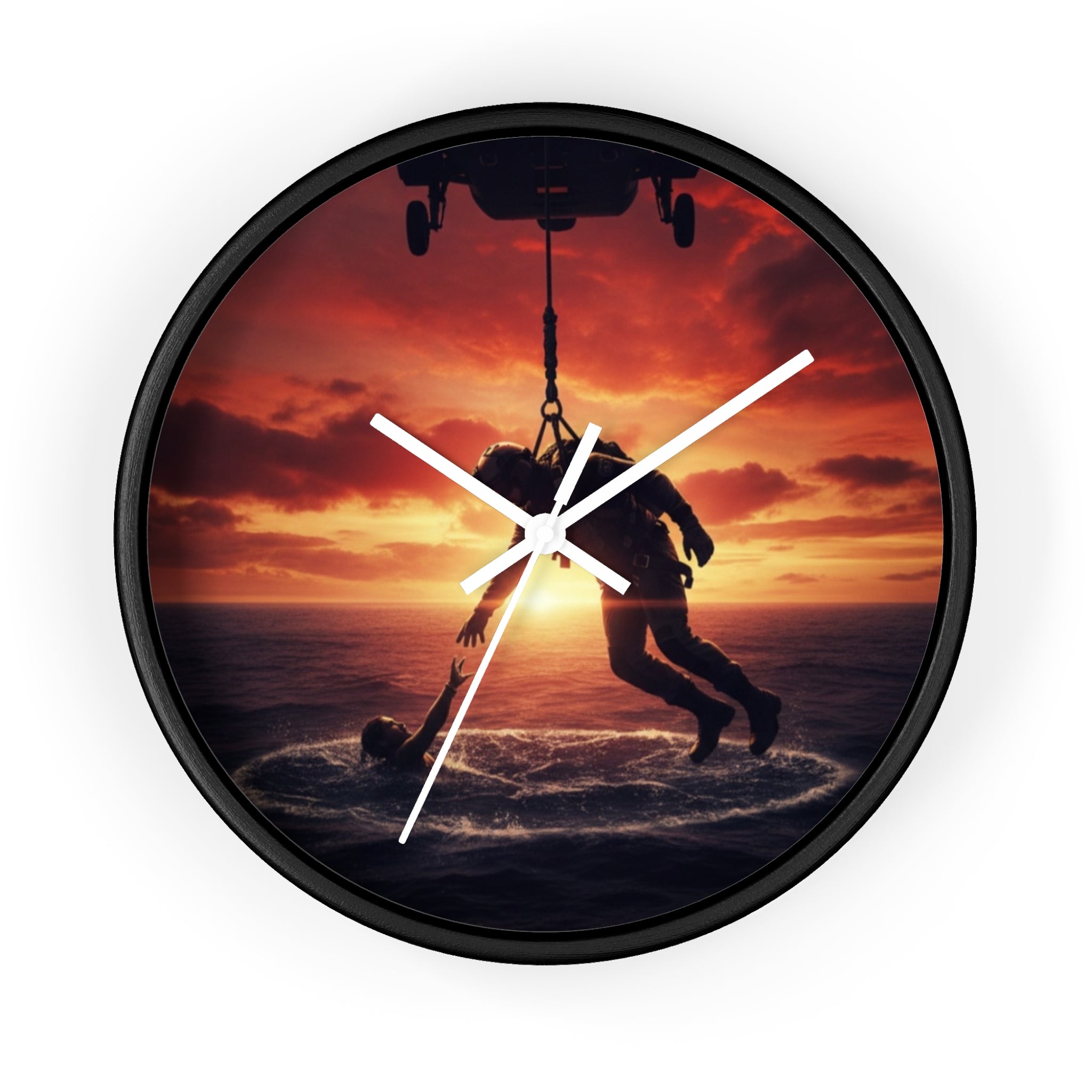 Wall Clock — Dramatic Rescue Helicopter Sunset Clock for First Responders & Military