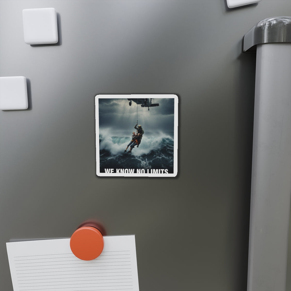 Rescue Helicopter Die-Cut Magnet — 'We Know No Limits' Ocean Rescue Design