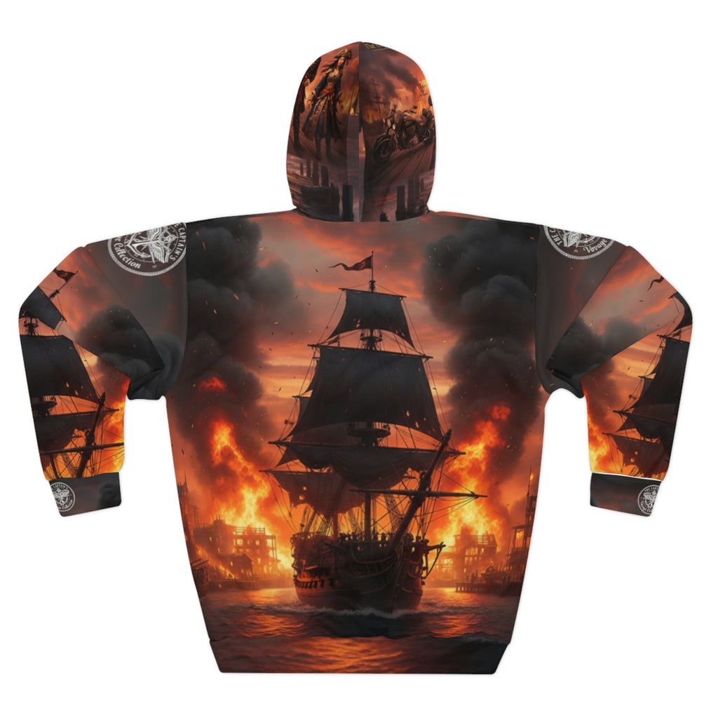 Pirate Ship Hoodie – Flaming Battle Nautical Pullover