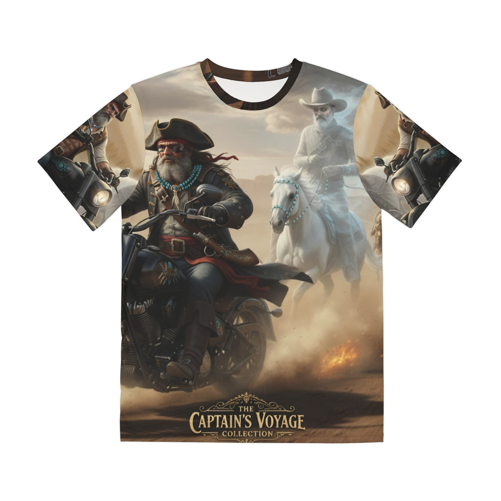 Pirate Biker All-Over Print Tee — "The Captain's Voyage" Graphic Shirt