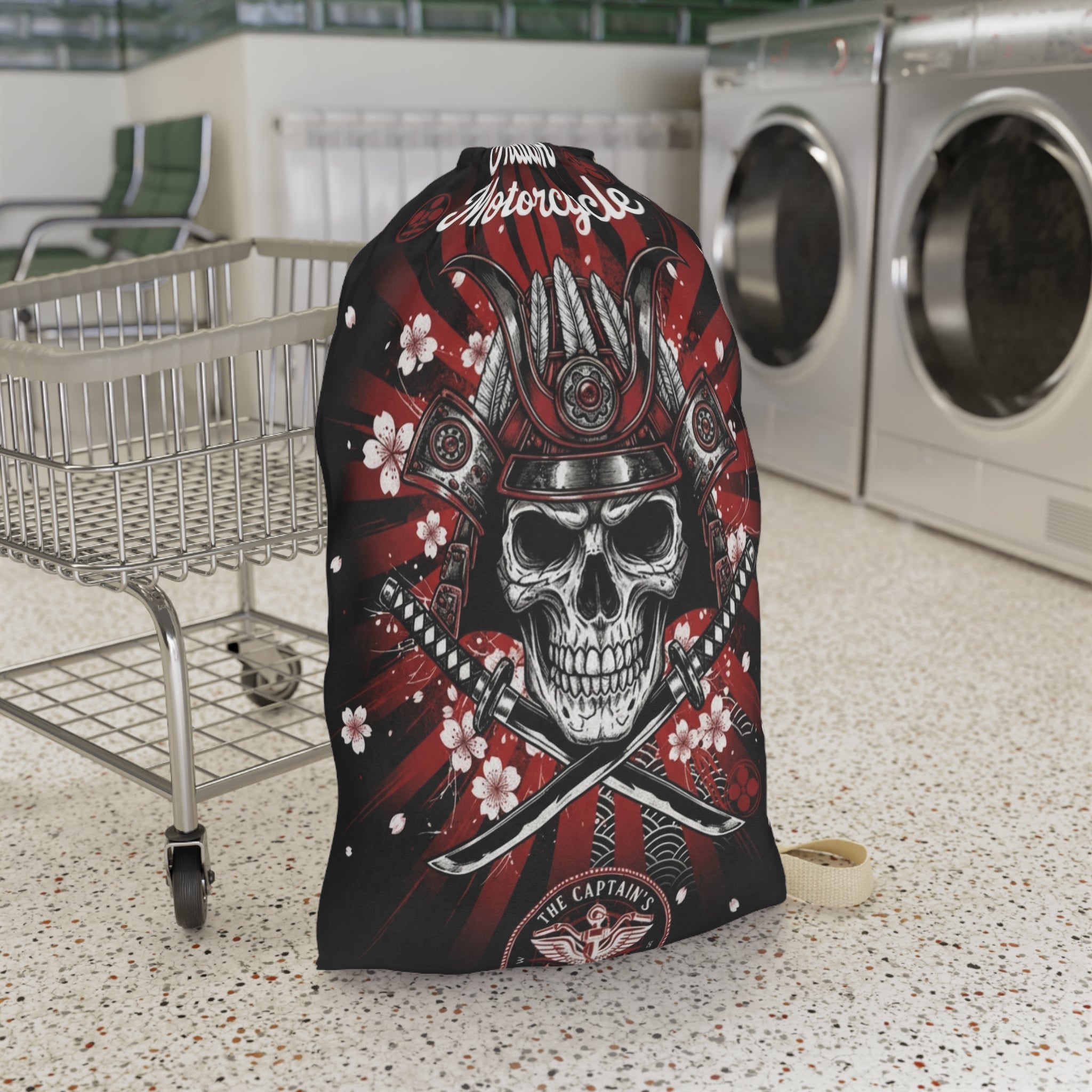 Indian Motorcycle Skull Laundry Bag — Biker Skull Drawstring Wash Bag