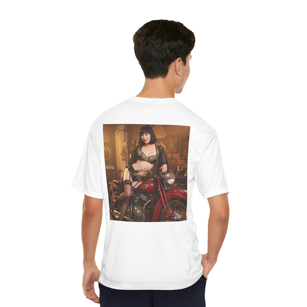 Pinup Motorcycle Tee — Vintage Biker Girl Photo Print