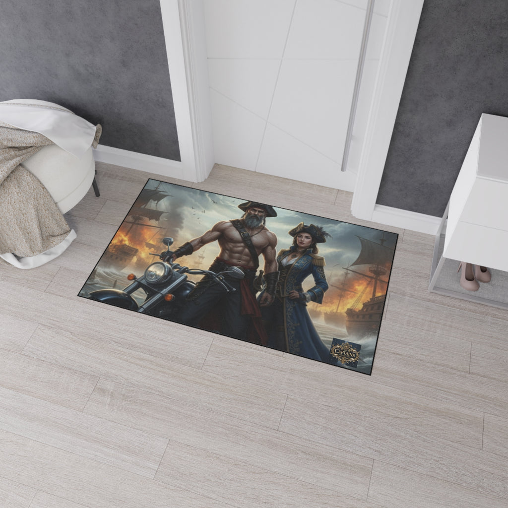 Pirate Captain & Corsair Heavy-Duty Floor Mat — Nautical Motorcycle Art Rug