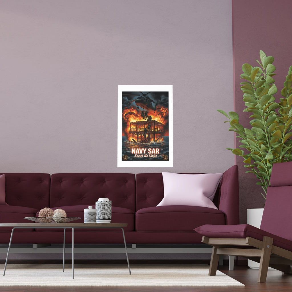Navy SAR 'Knows No Limits' Rescue Poster - Indoor/Outdoor Silk Print