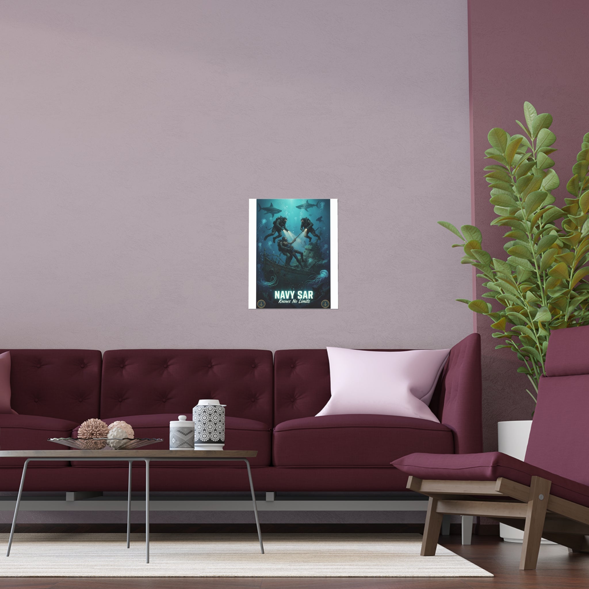 Navy SAR Silk Poster — 'Knows No Limits' Underwater Diver Rescue Art