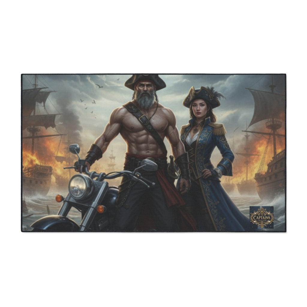 Pirate Captain & Corsair Heavy-Duty Floor Mat — Nautical Motorcycle Art Rug