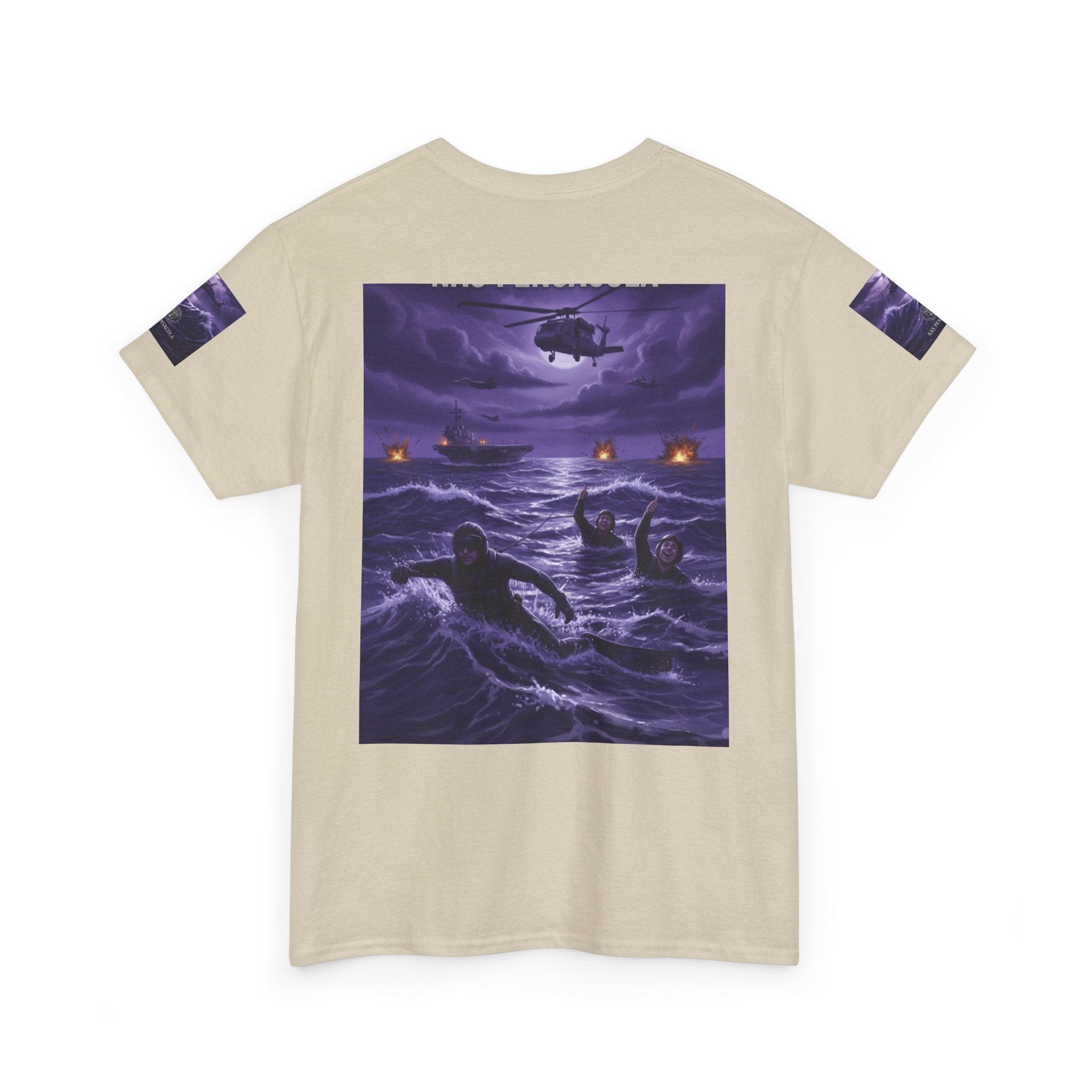 Rescue Night Tee — Purple Helicopter Sea Rescue Graphic T-Shirt