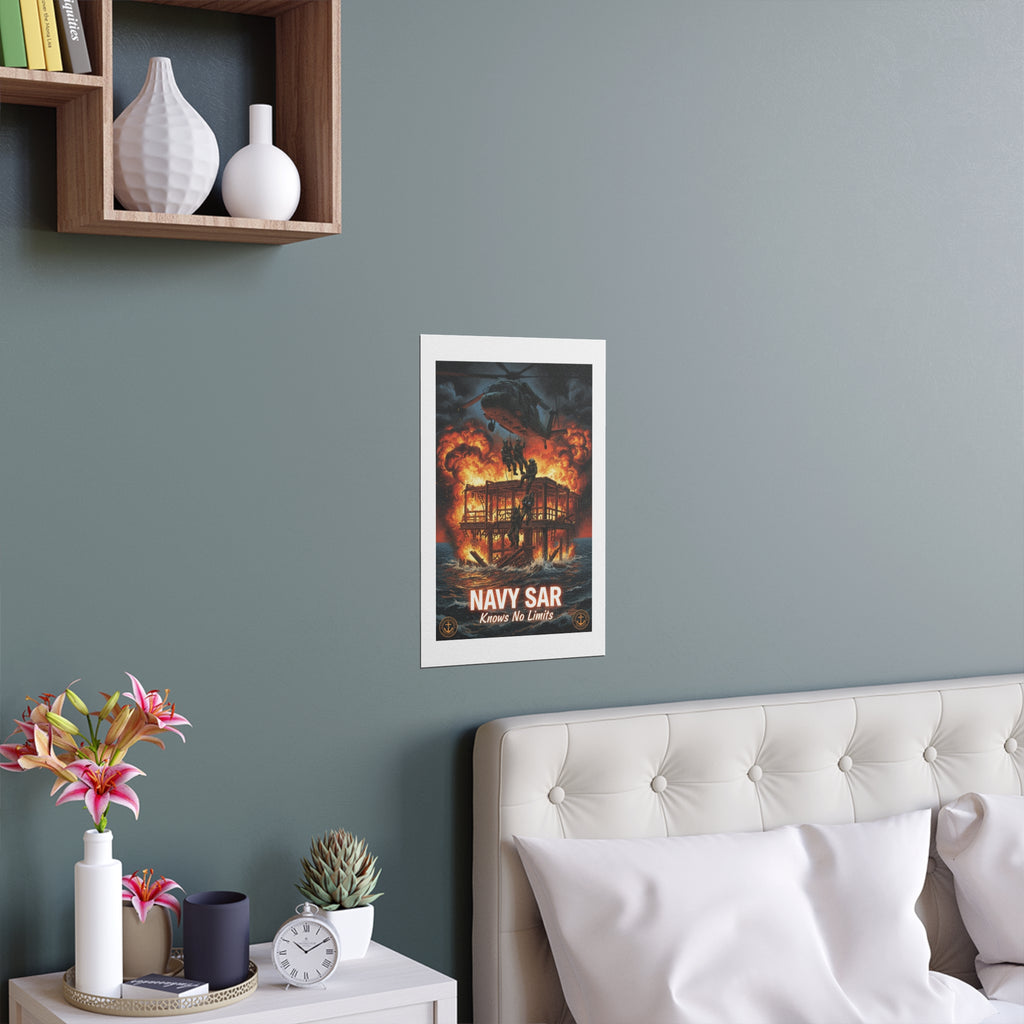 Navy SAR 'Knows No Limits' Rescue Poster - Indoor/Outdoor Silk Print