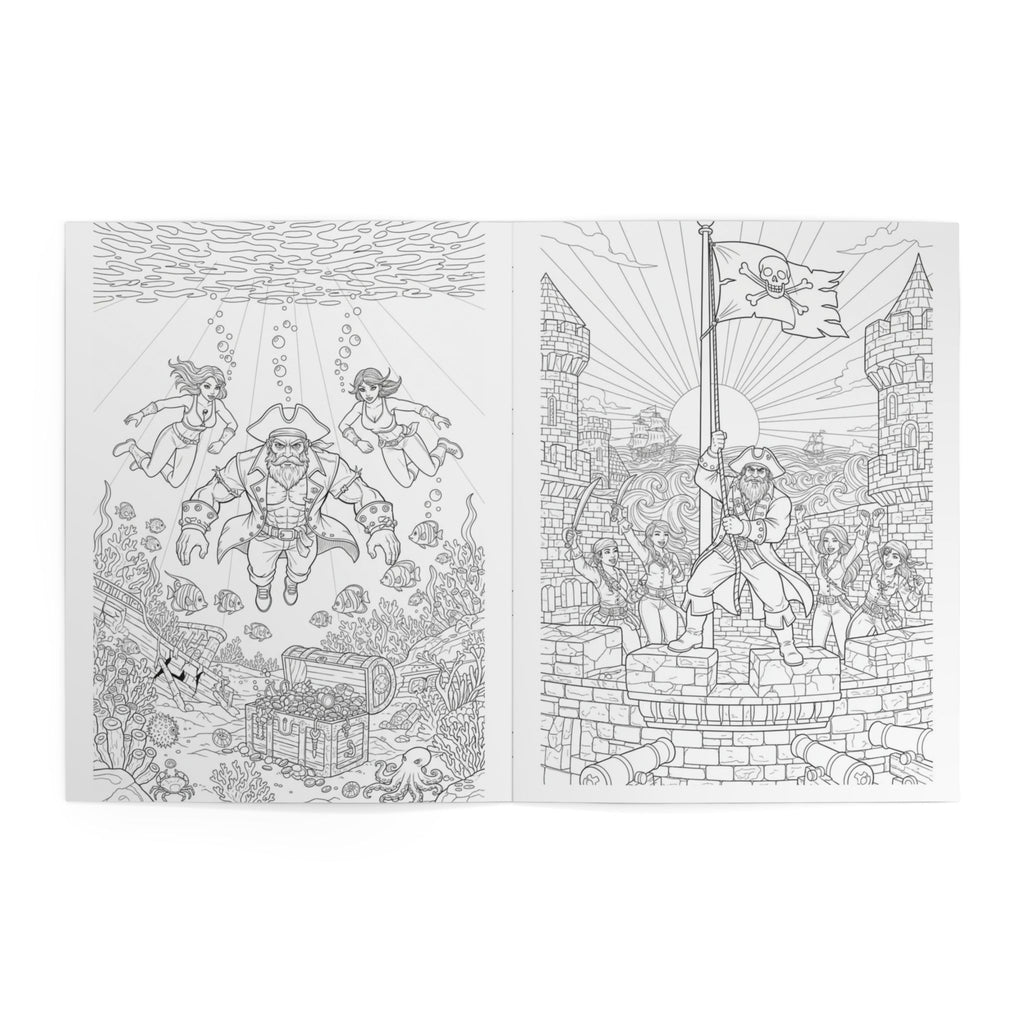 Pirate Adventure Coloring Book — Treasure, Ships & Skull Riders