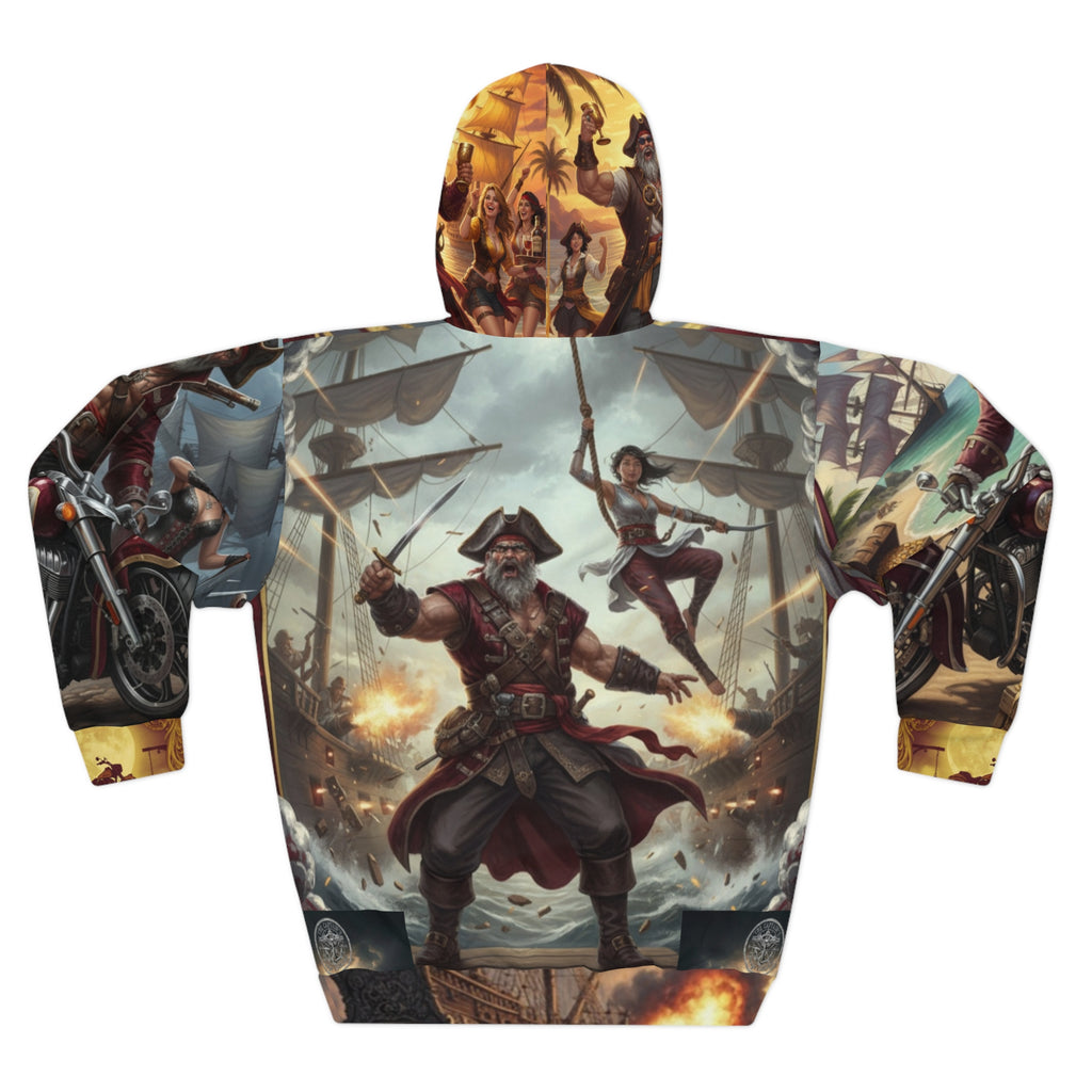 Pirate Captain All-Over Print Hoodie — Vintage Ship Battle Graphic