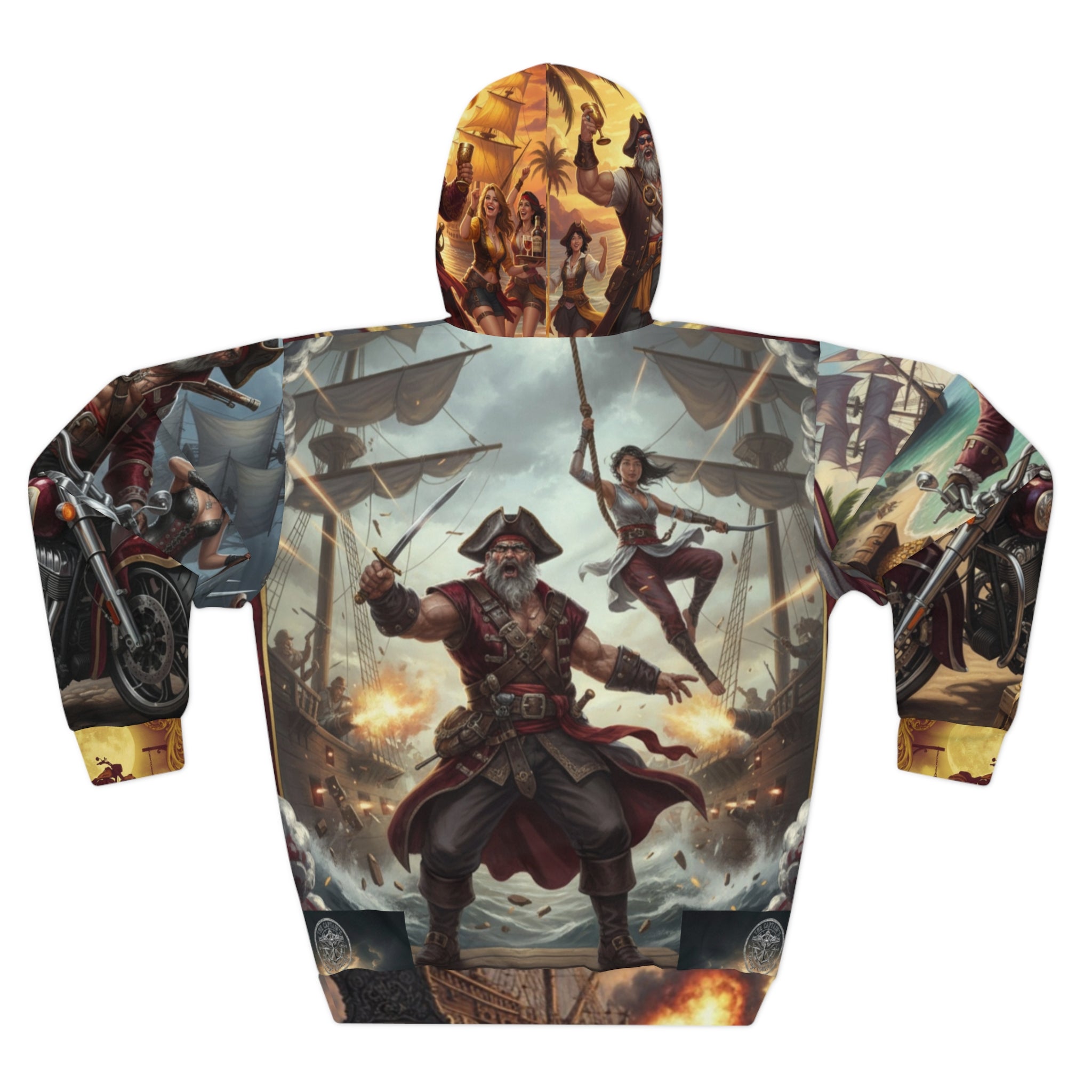 Pirate Captain All-Over Print Hoodie — Vintage Ship Battle Graphic