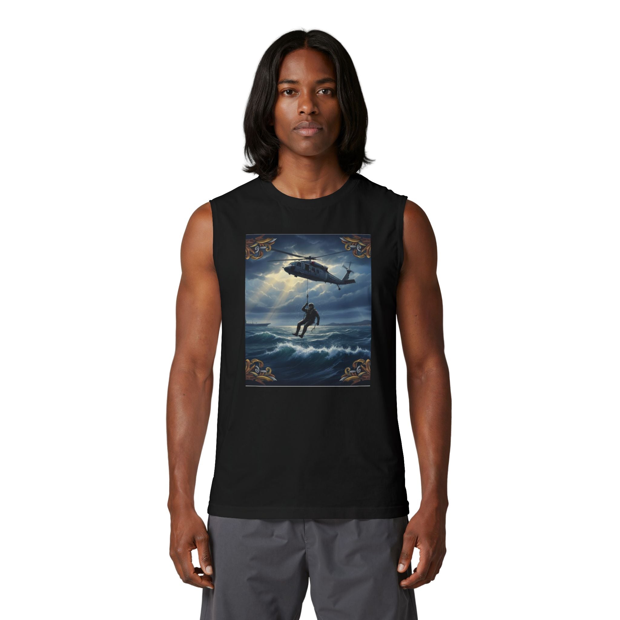 Navy Rescue Helicopter Muscle Tank — '2nd Option: FAFO' Military Search & Rescue Shirt