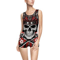 Skull Samurai One-Piece Swimsuit – Vintage Red Floral AOP