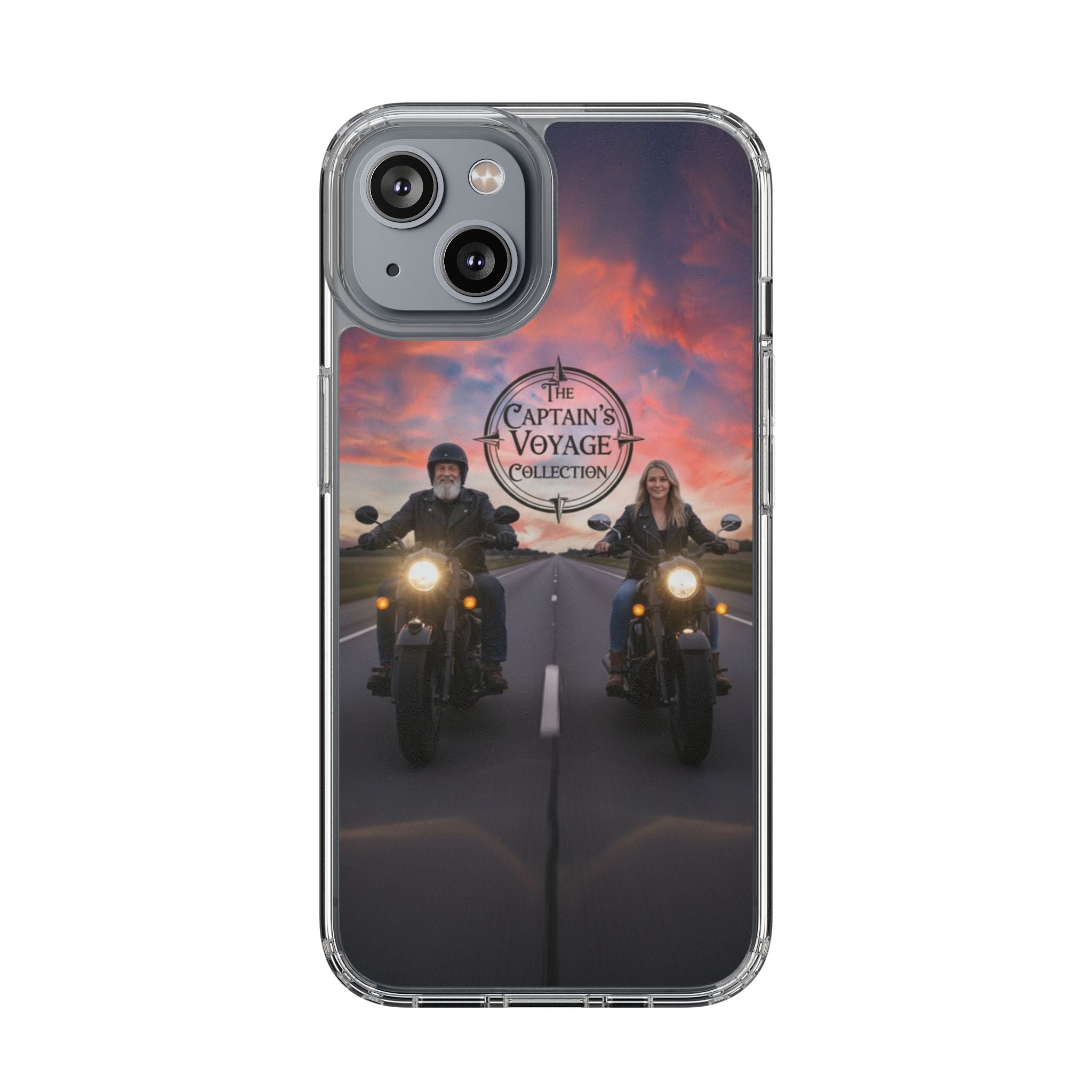Clear Phone Case — 'The Captain's Voyage Collection' Motorcycle Sunset Design