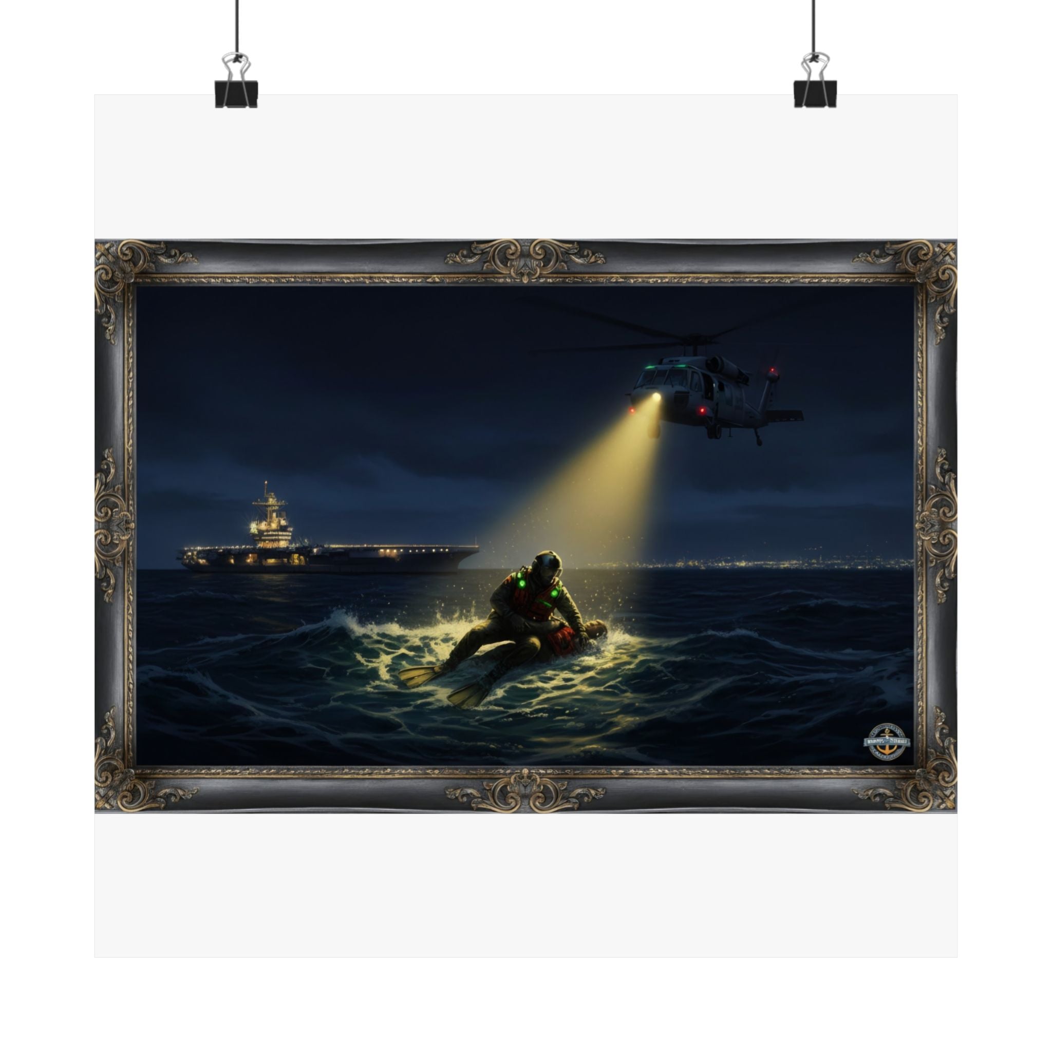 Navy SAR Rescue Night Scene Matte Poster