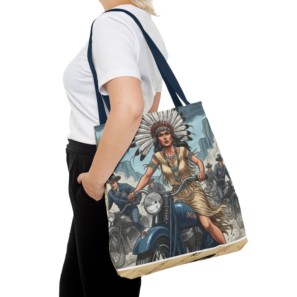Vintage Biker Tote Bag — Motorcycle Pinup with Headdress