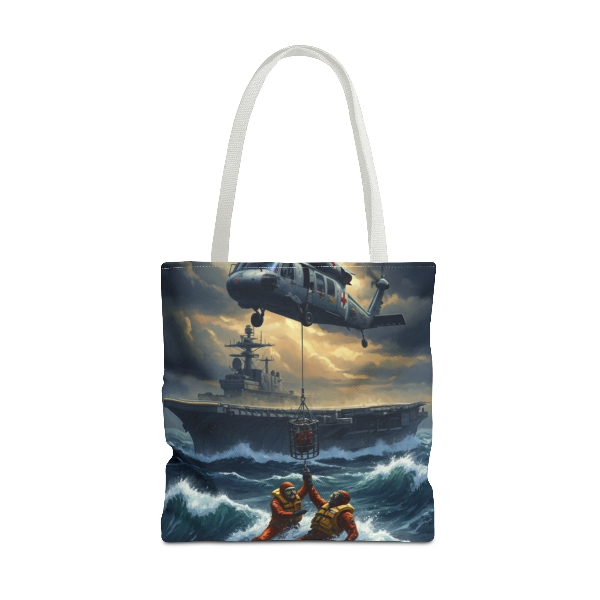 Rescue Squadron Tote Bag – Military Helicopter & Ship Search and Rescue Artwork