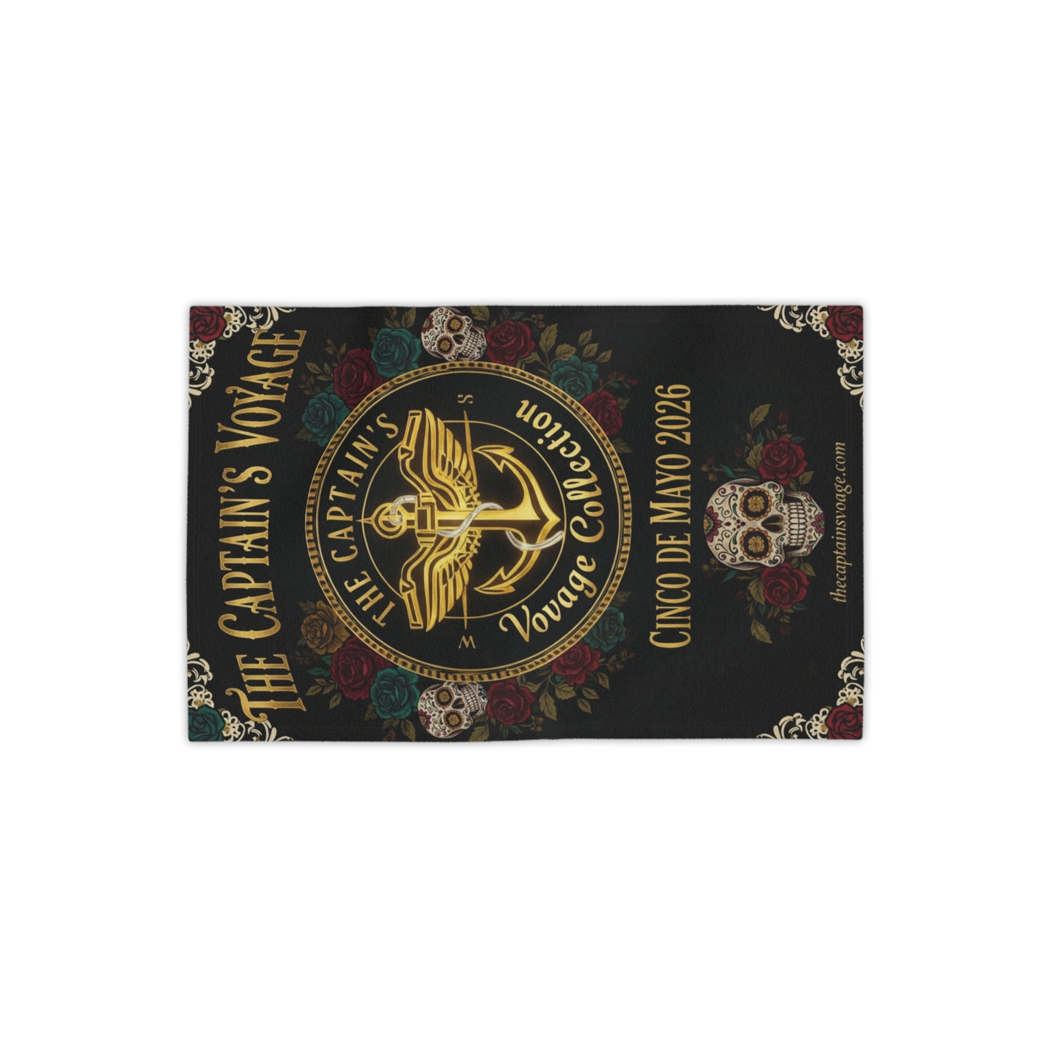 Cinco de Mayo 2026 Captain's Voyage Beach Towel — Nautical Anchor Day of the Dead Design
