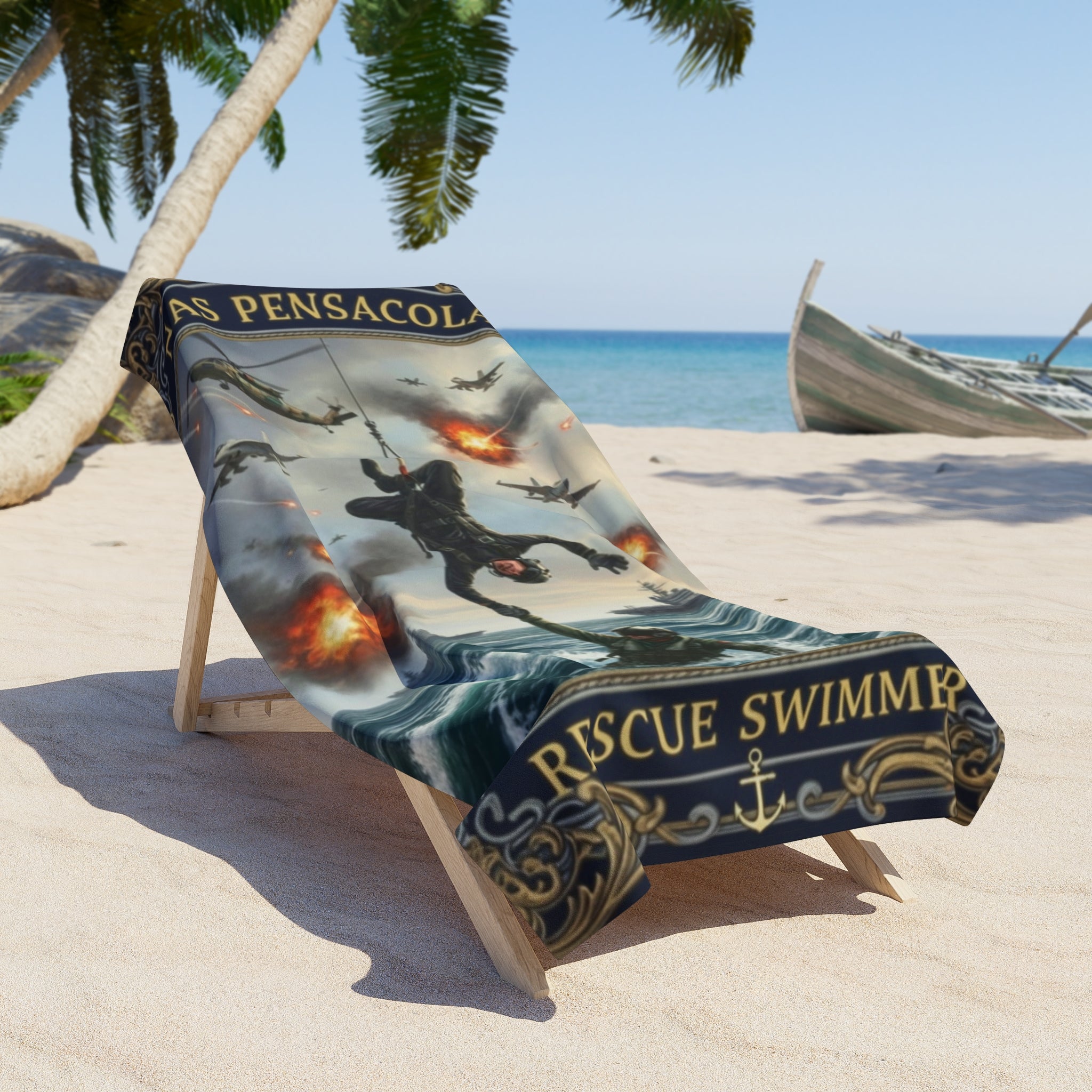 NAS Pensacola Rescue Swimmer Beach Towel — Military Search & Rescue Tribute