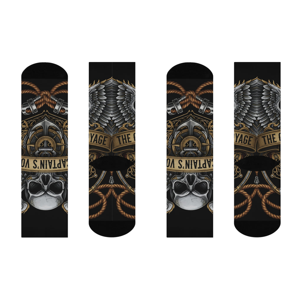 Skull Captain’s Voyage Cushioned Crew Socks – Nautical Pirate Skull Design
