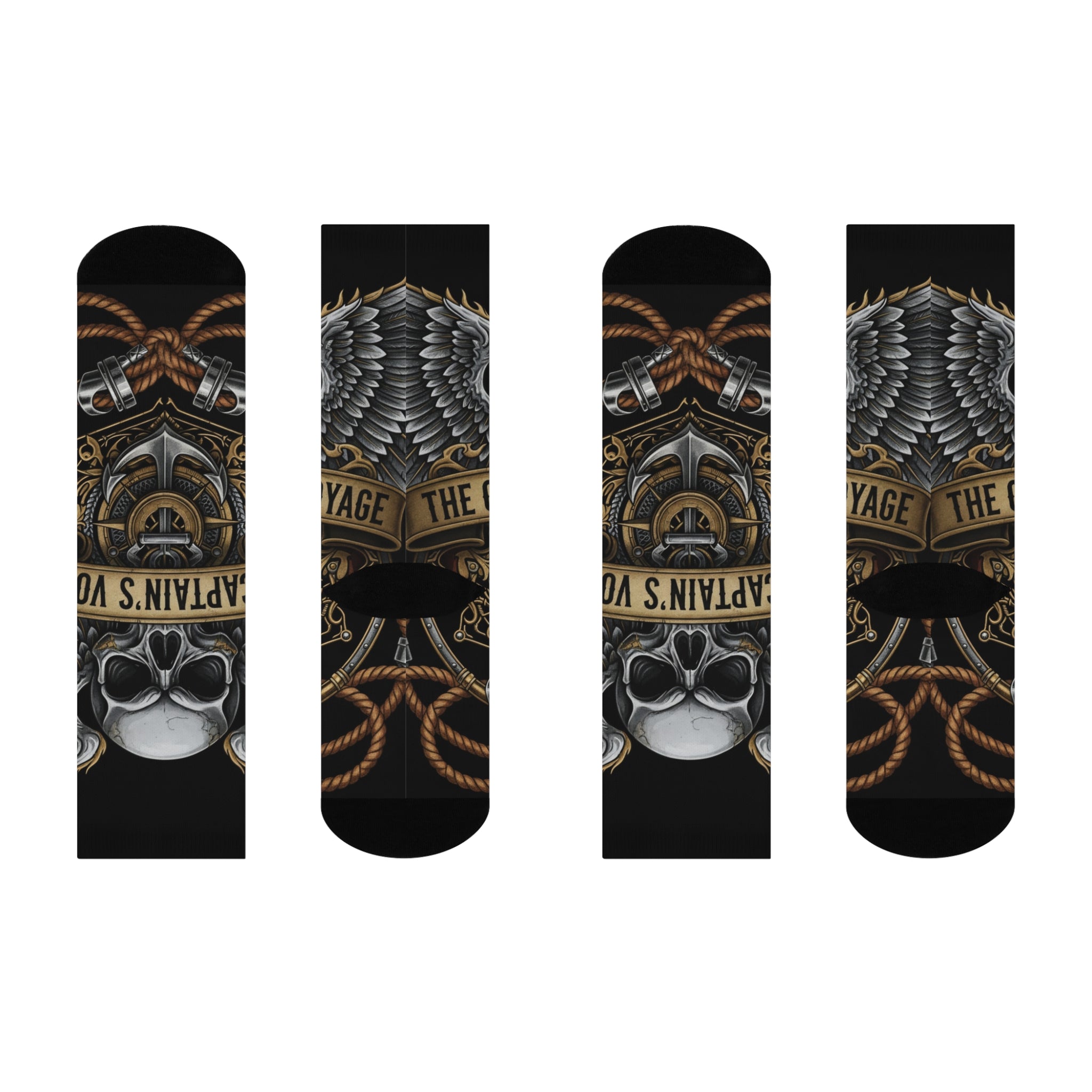 Skull Captain’s Voyage Cushioned Crew Socks – Nautical Pirate Skull Design