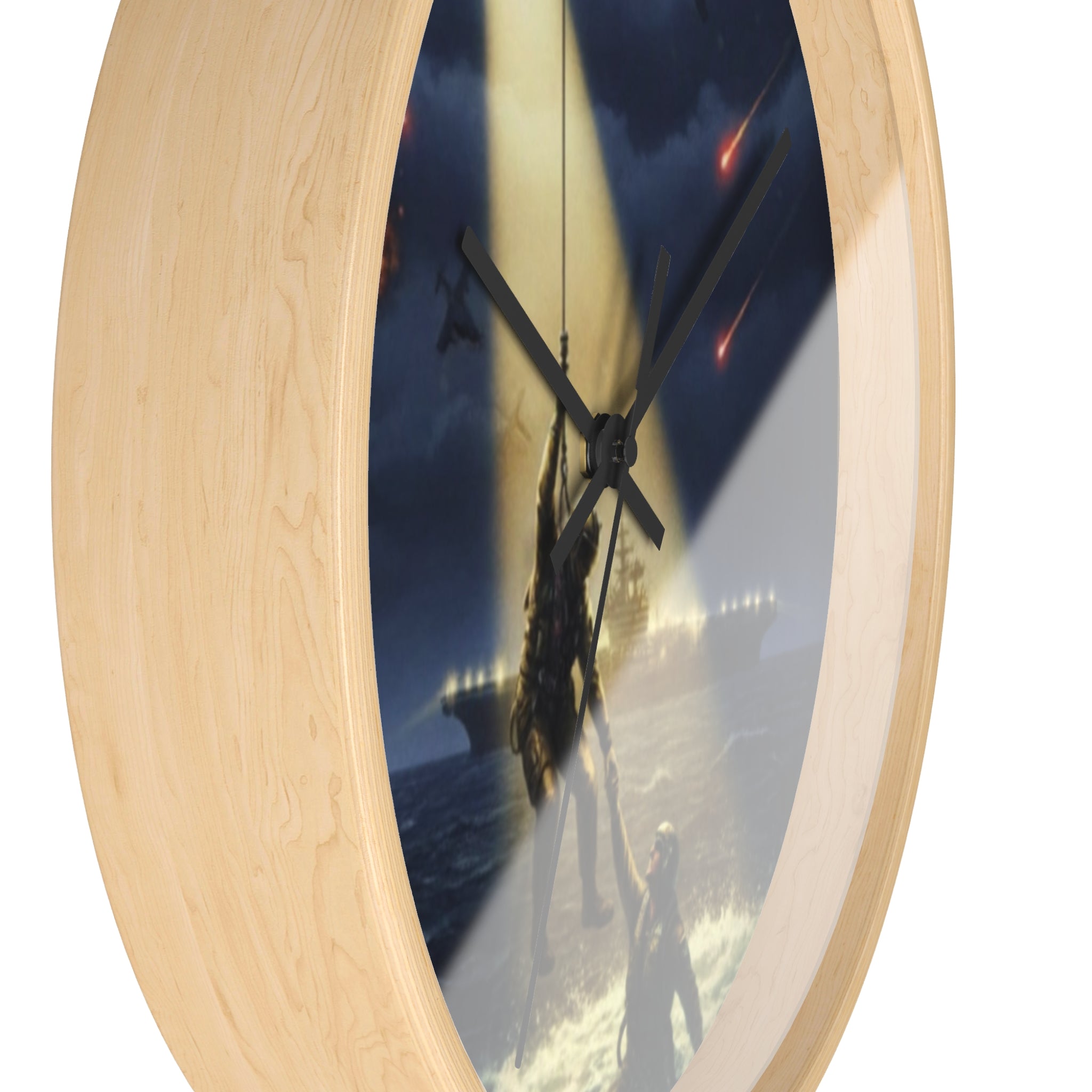 Rescue at Dawn Wall Clock — Military Helicopter Sea Rescue Scene
