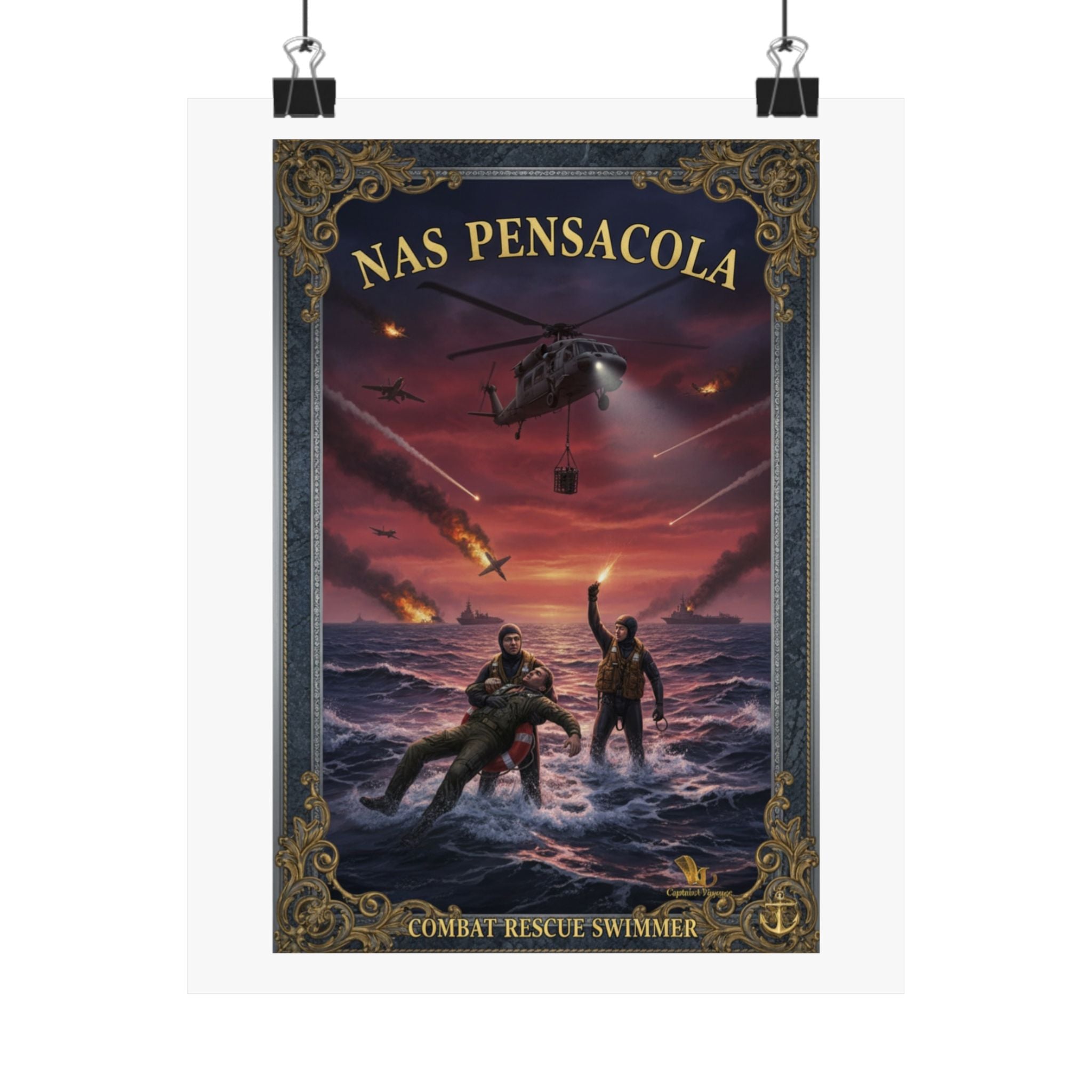 NAS Pensacola Combat Rescue Swimmer Matte Poster — Military Aviation Wall Art