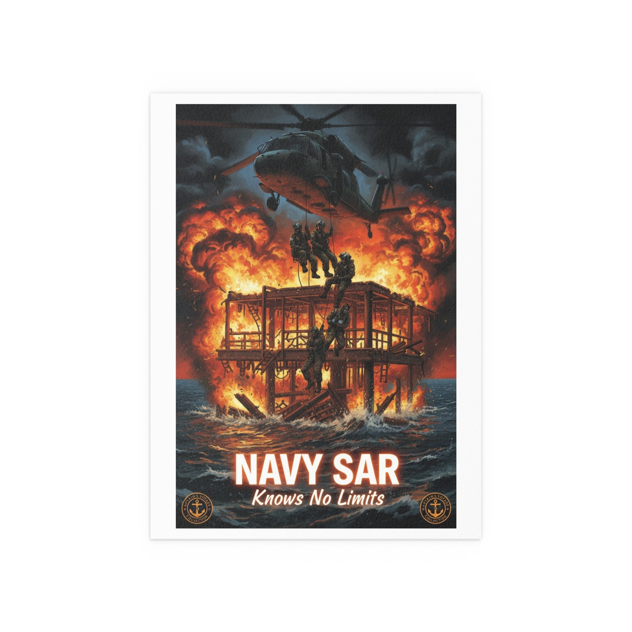 Navy SAR 'Knows No Limits' Rescue Poster - Indoor/Outdoor Silk Print