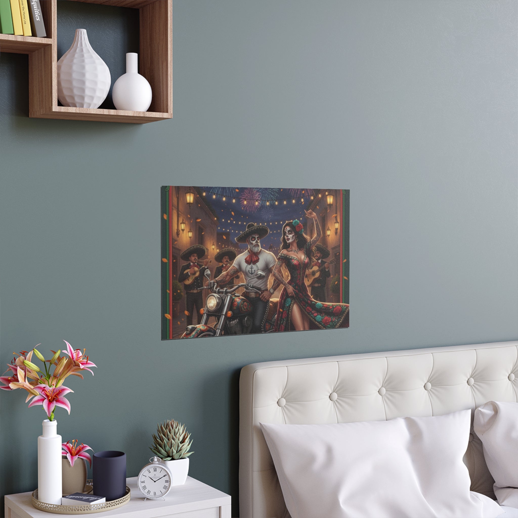 Day of the Dead Biker Silk Poster — Outdoor/Indoor Dia de los Muertos Wall Art