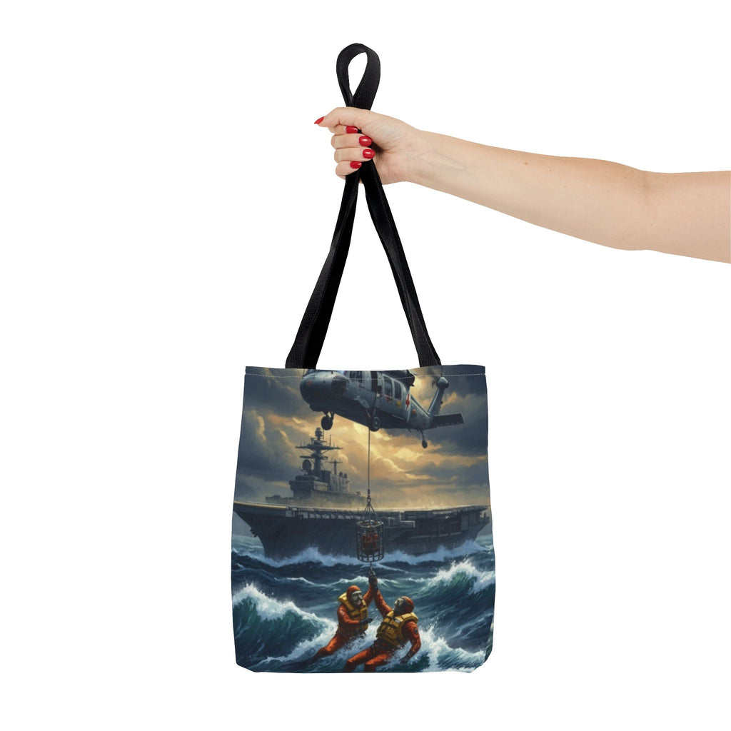 Rescue Squadron Tote Bag – Military Helicopter & Ship Search and Rescue Artwork