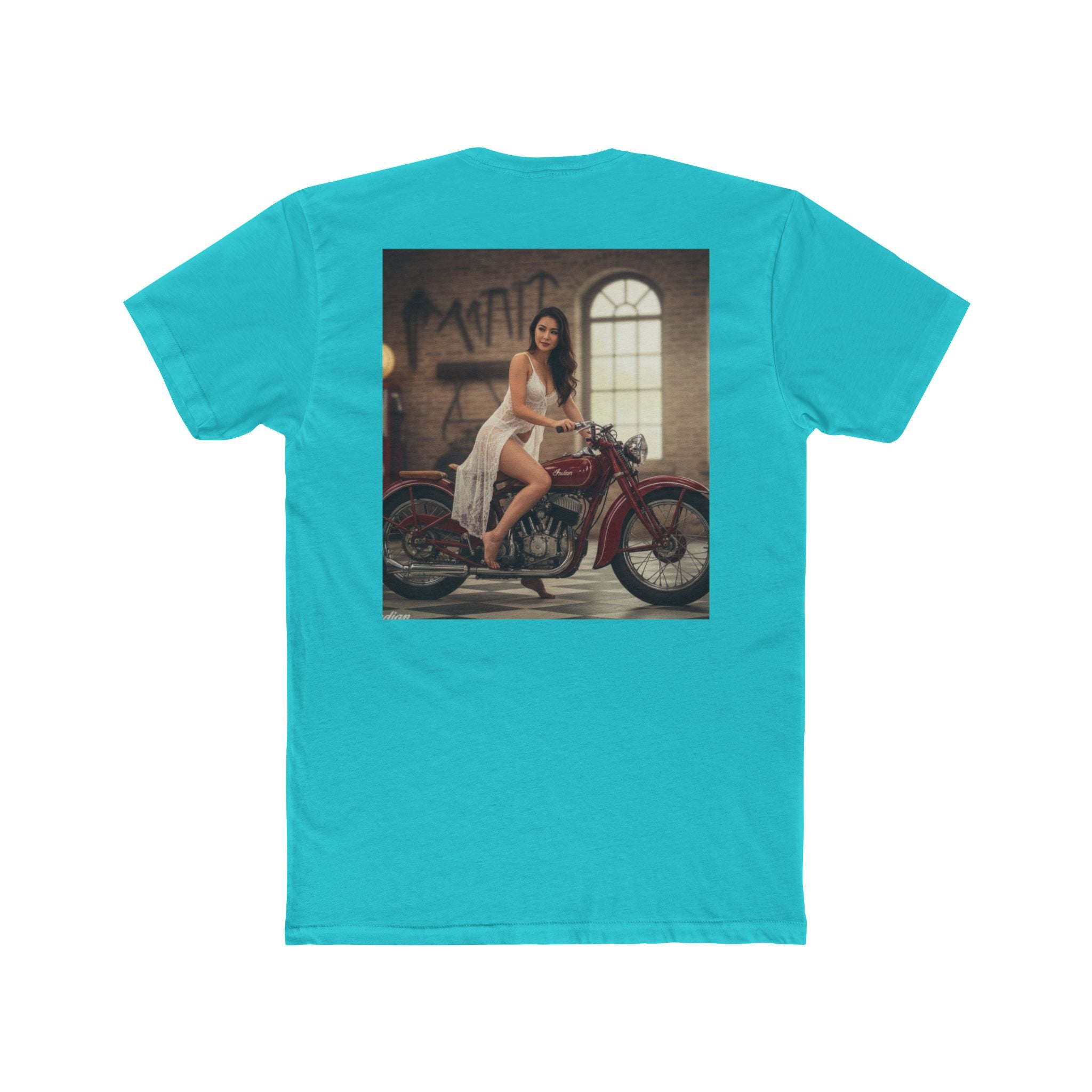 Vintage Motorcycle Pinup Tee — Retro Biker Photo Crewneck
