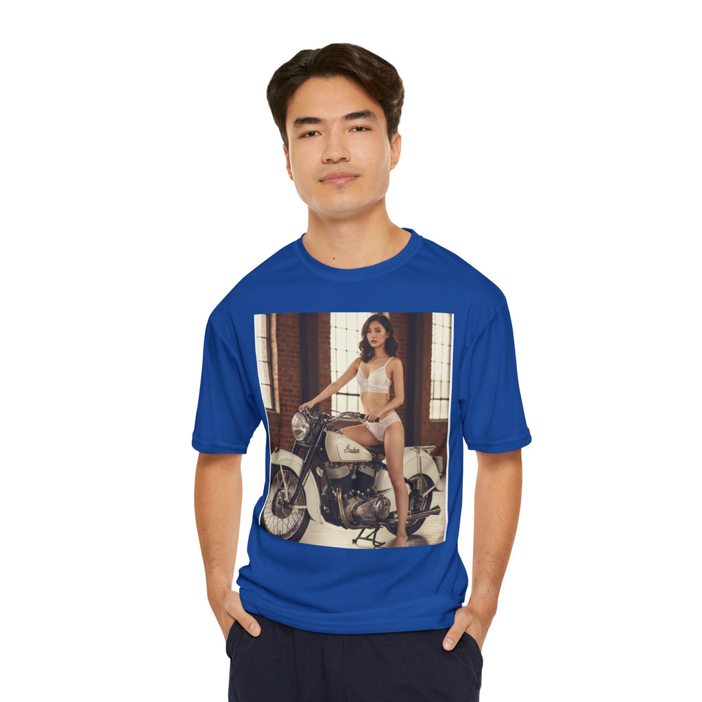 Pinup Motorcycle Tee — Vintage Biker Girl Photo Print