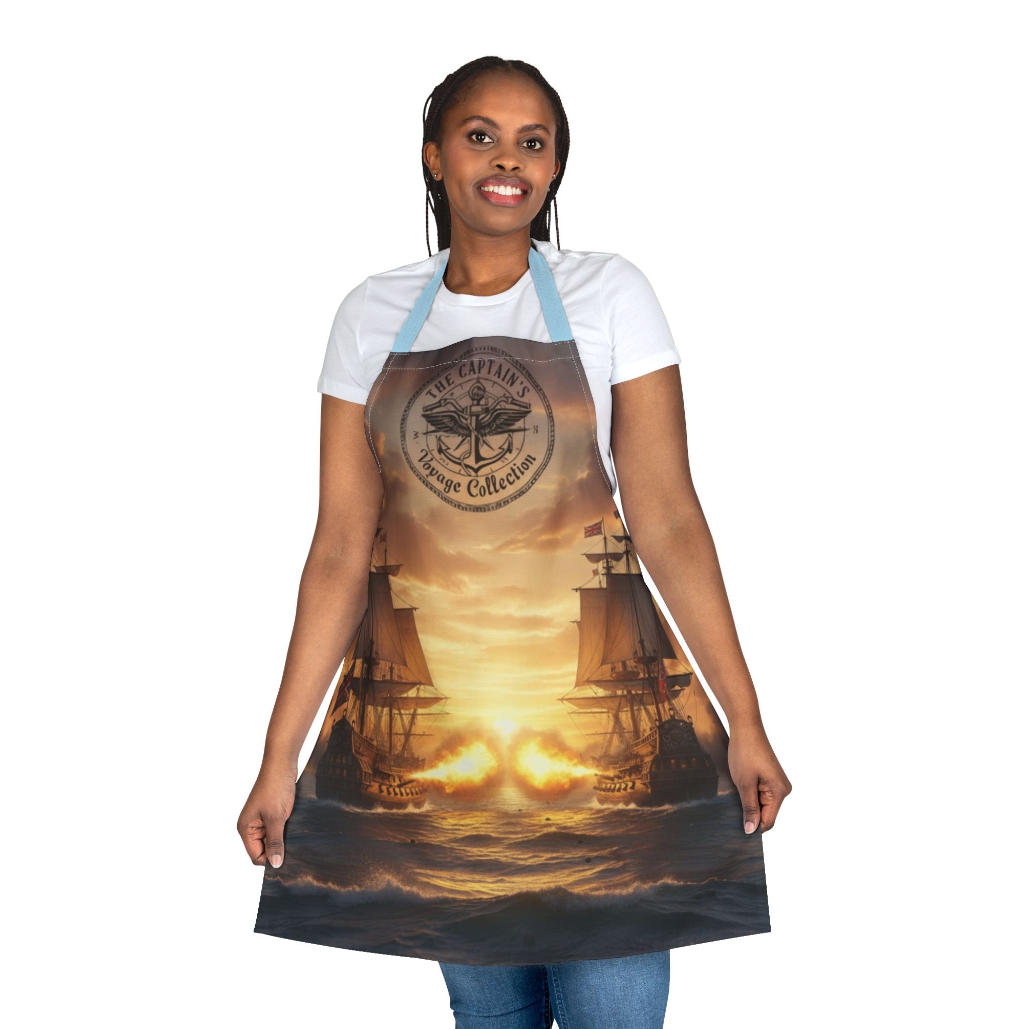 Nautical Sunset Ship Apron — Vintage Pirate Captain Kitchen Apron