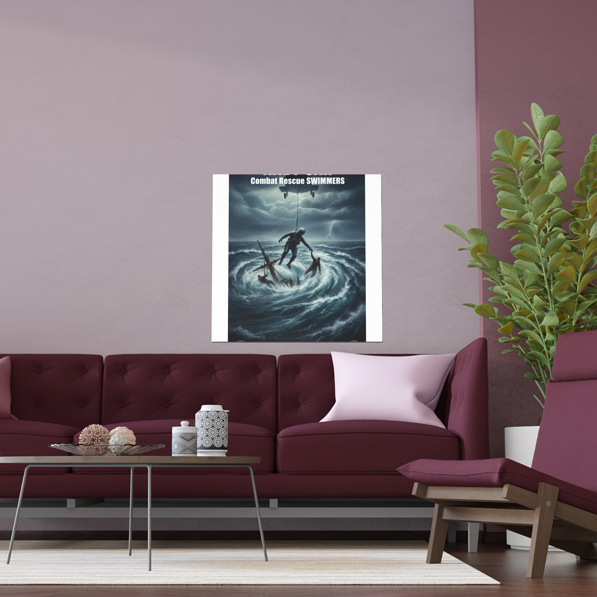 Stormy Sea Silk Poster — Dramatic Sailor Rescue Wall Art (Indoor/Outdoor)