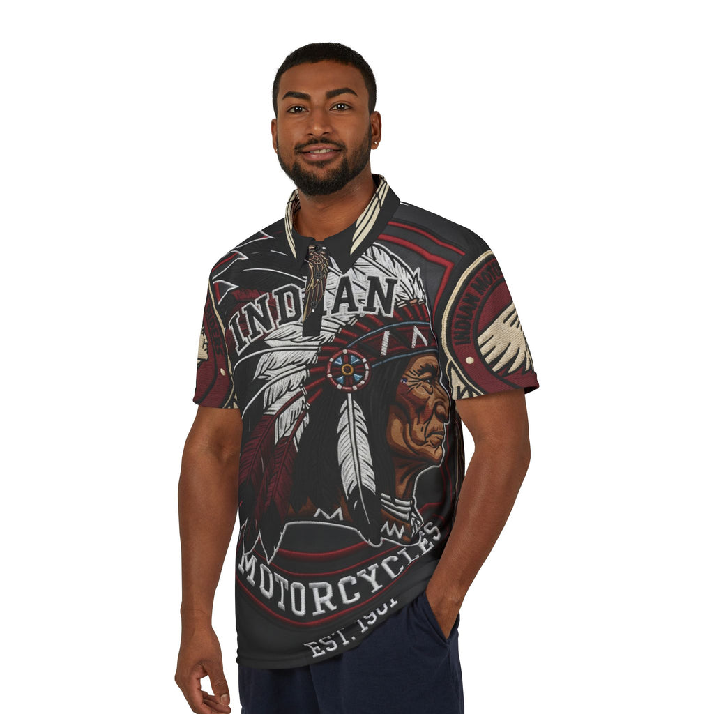 Indian Motorcycles Graphic Polo Shirt — Vintage Native Chief Motorcycle Design