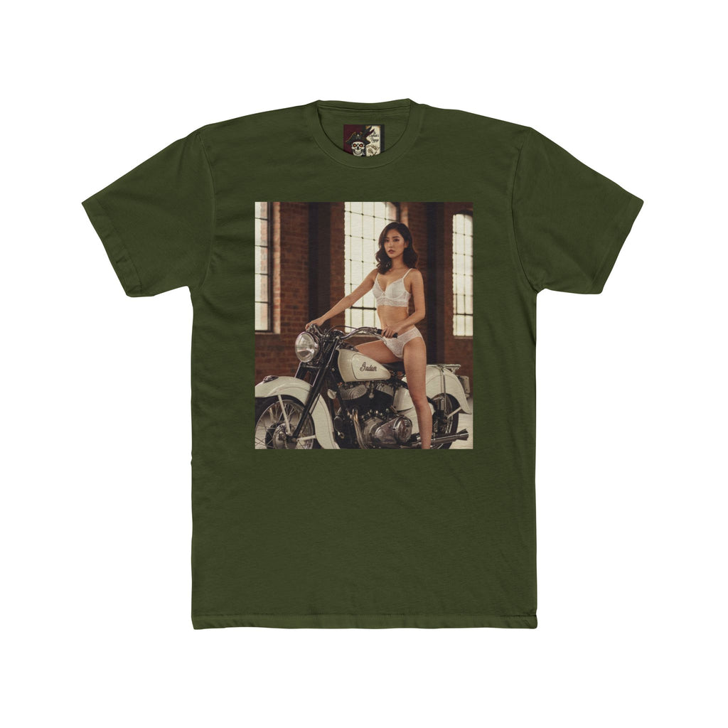Vintage Motorcycle Pinup Tee — Retro Biker Photo Crewneck
