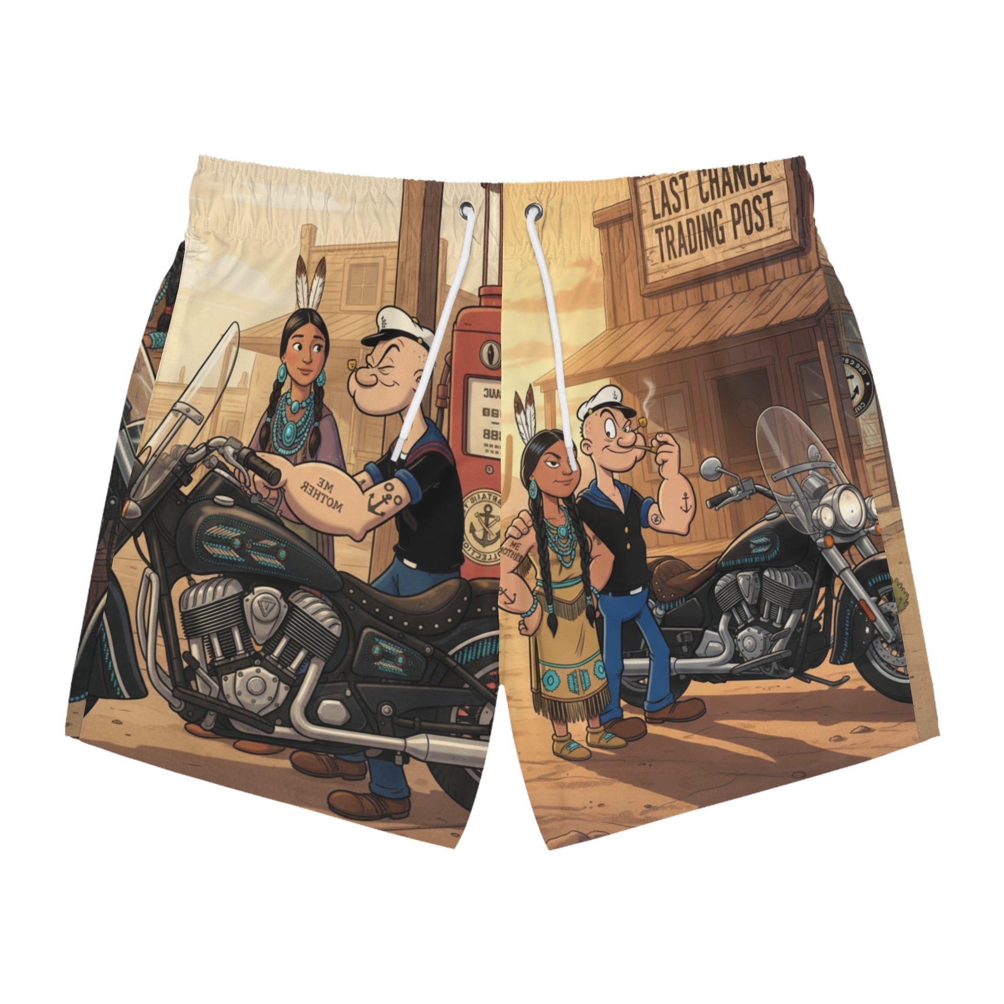 Popeye & Olive Motorcycle Swim Trunks