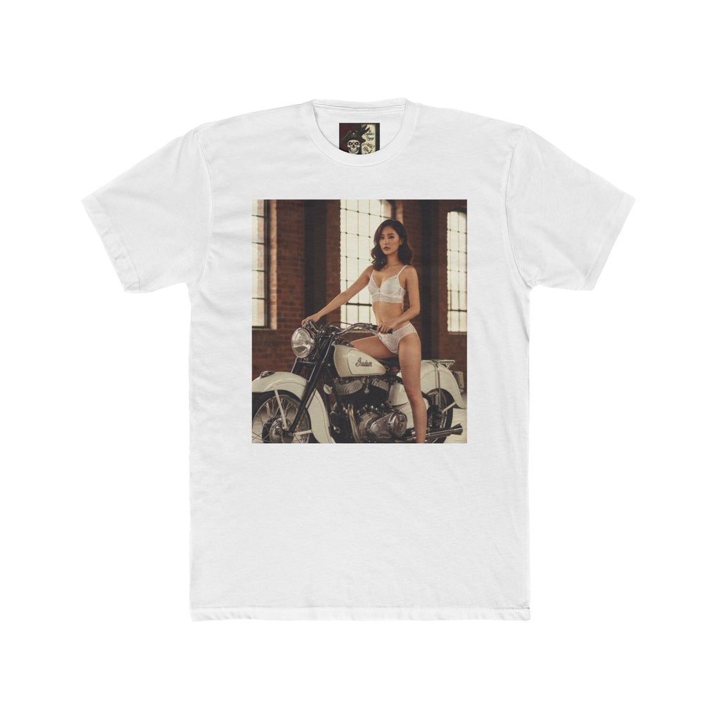 Vintage Motorcycle Pinup Tee — Retro Biker Photo Crewneck
