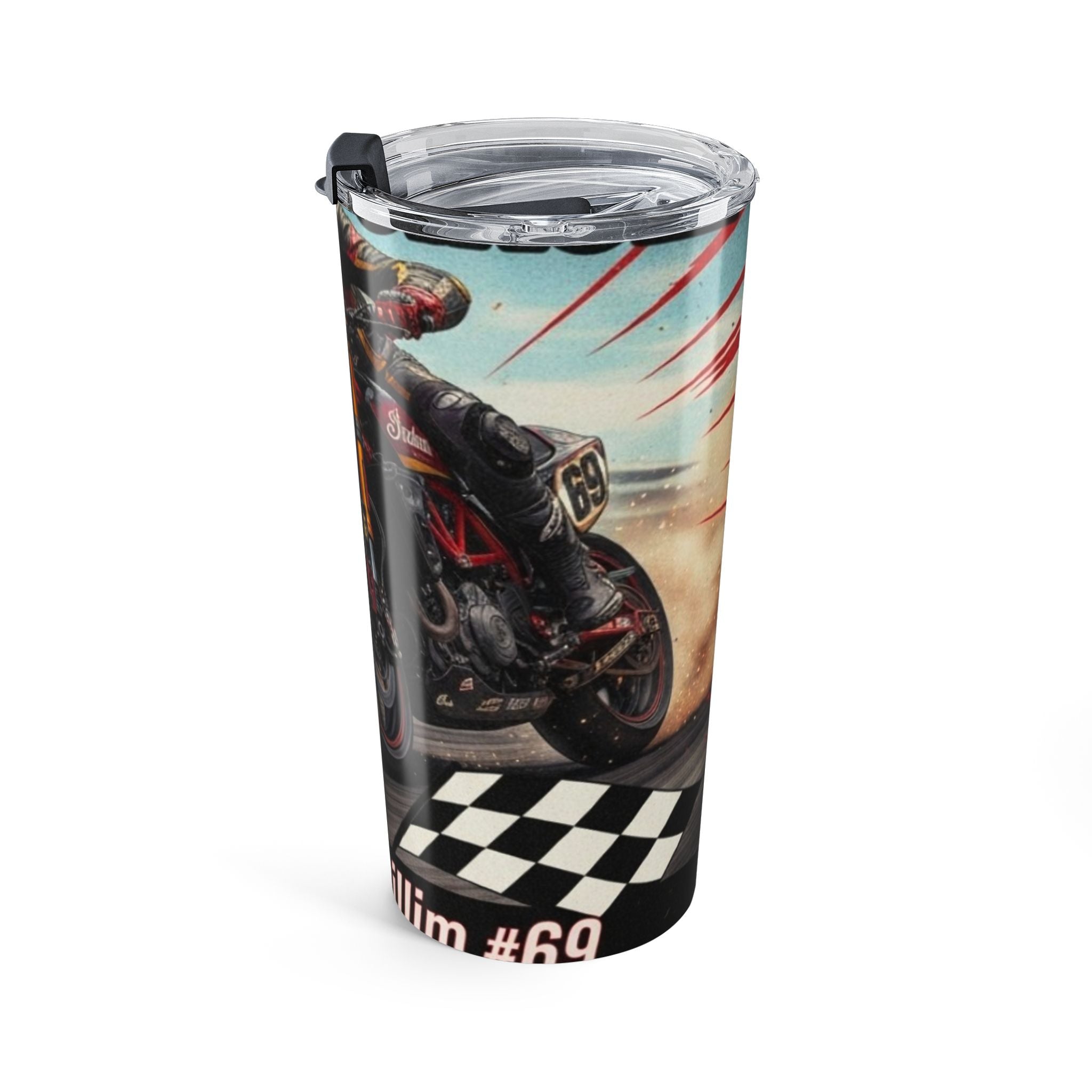 Motorcycle Racing 20oz Tumbler — Custom Rider Name Travel Cup