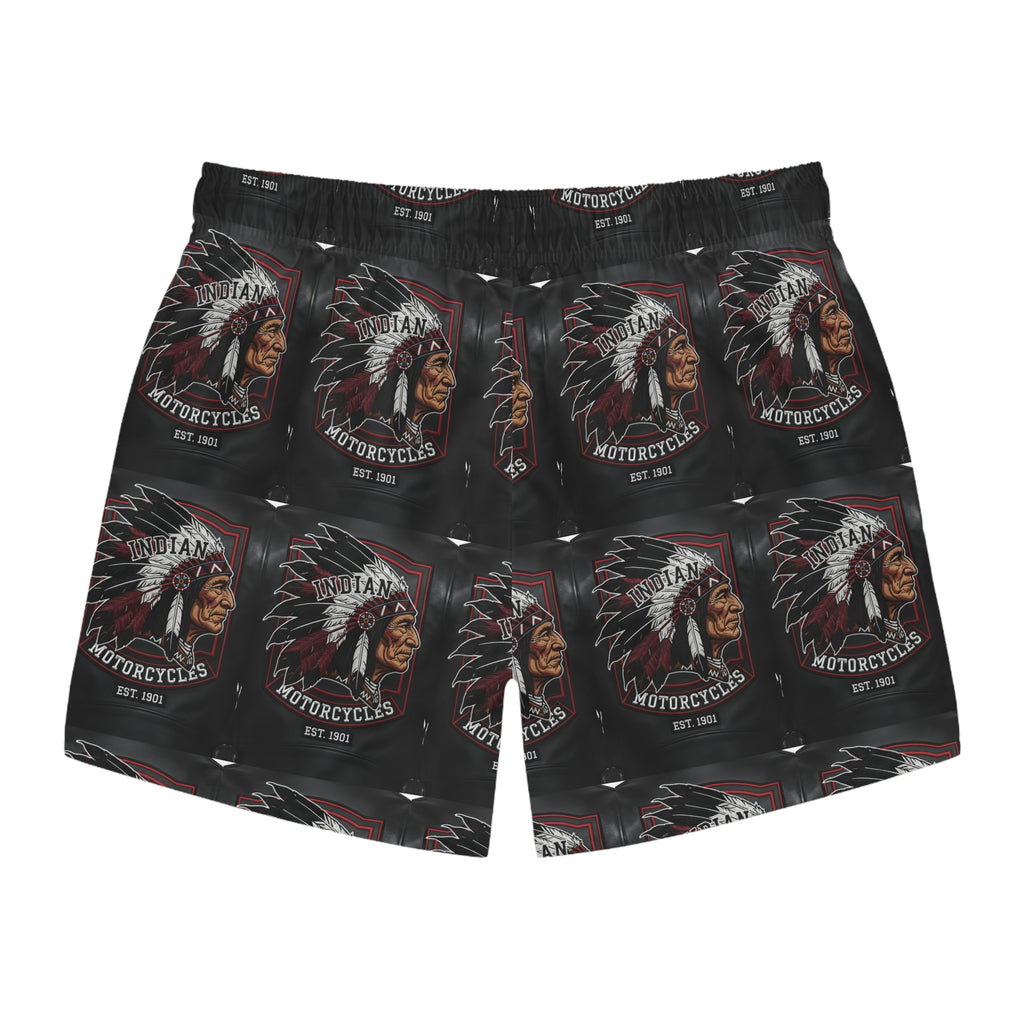 Indian Motorcycles Graphic Swim Trunks — Vintage Chief Headdress Print