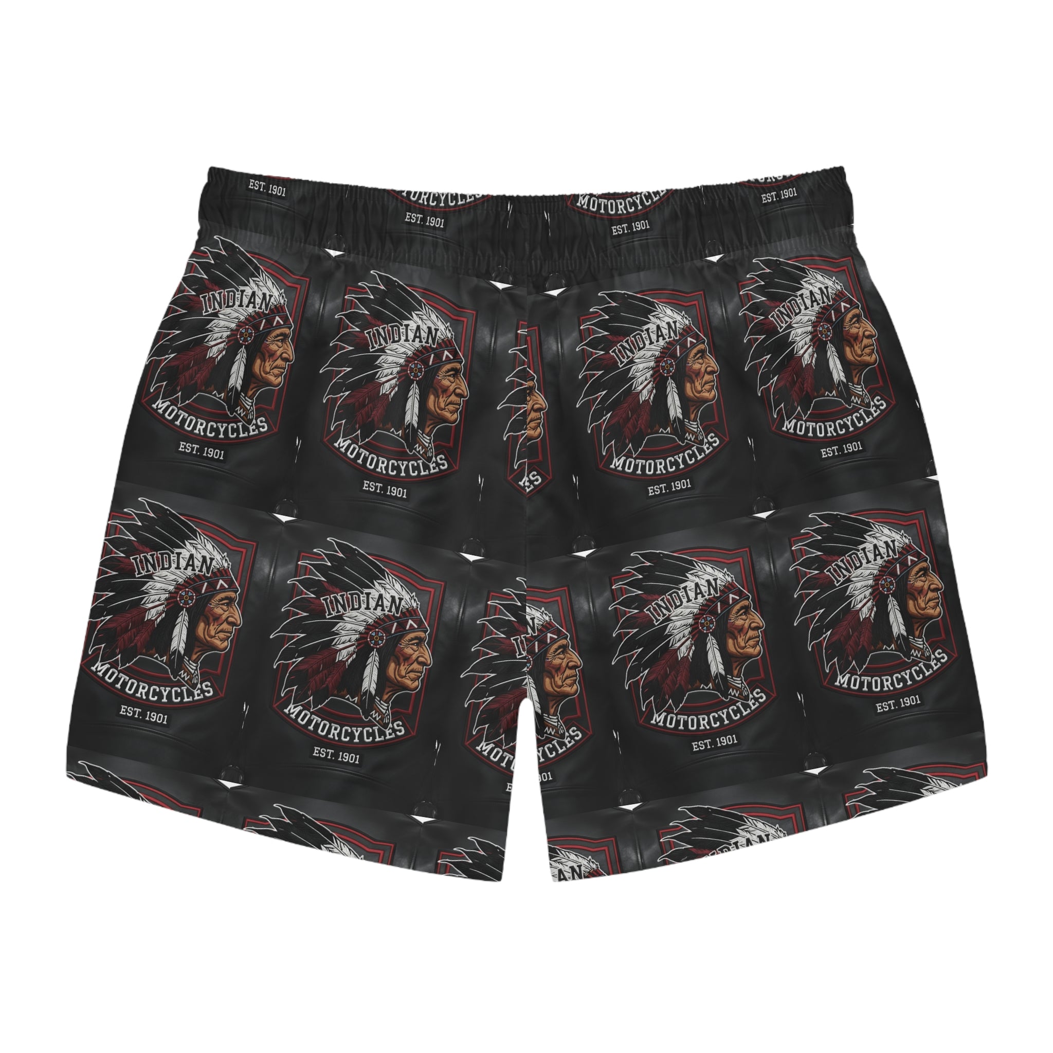 Indian Motorcycles Graphic Swim Trunks — Vintage Chief Headdress Print